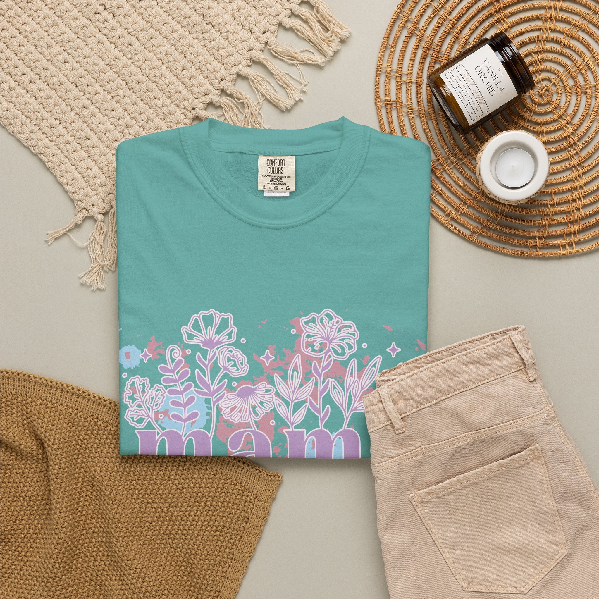Mama Floral Splash Textured Tee — Pastel Garden Mother's Day T-Shirt