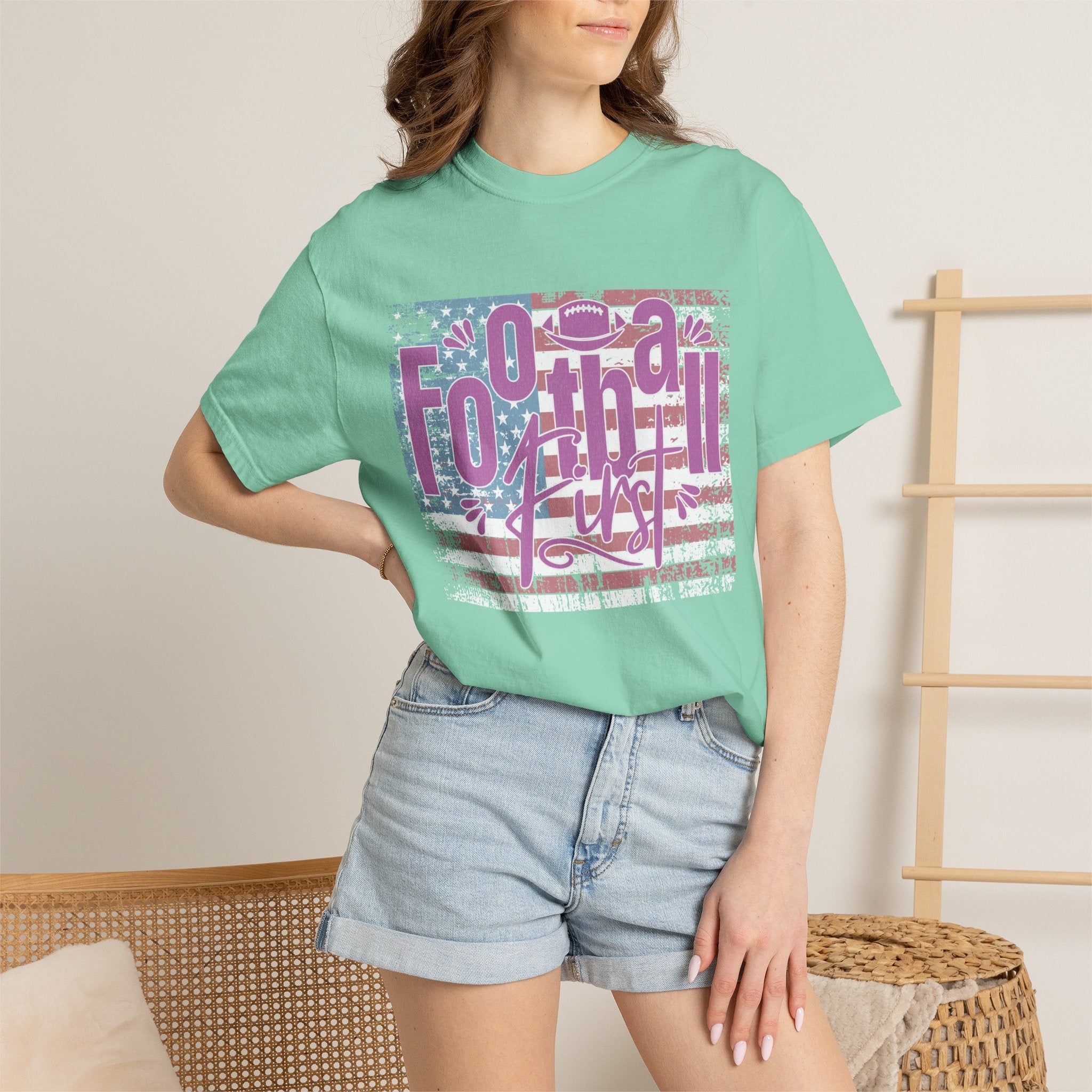Textured Retro Americana Football First Tee
