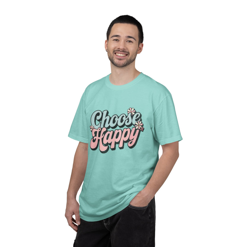 Choose Happy retro script shirt | Textured Positive message tee, pastel floral design