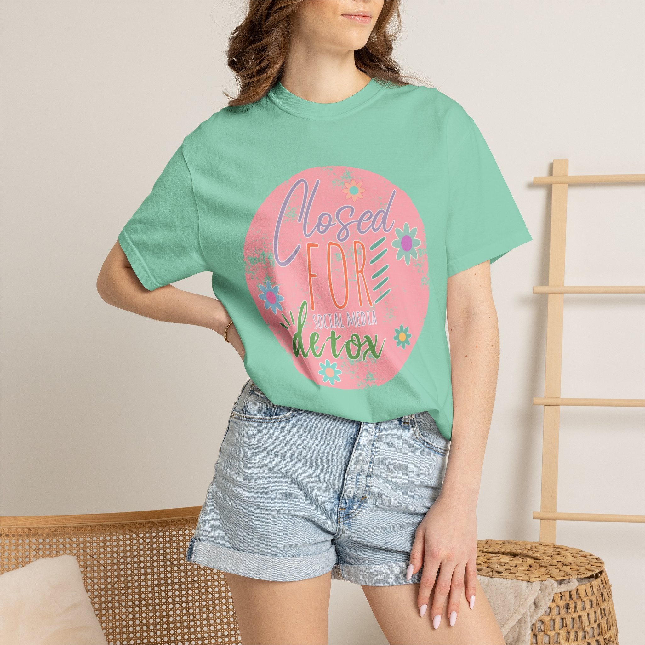 Closed For Detox Textured T‑Shirt — Cute Floral Wellness Tee
