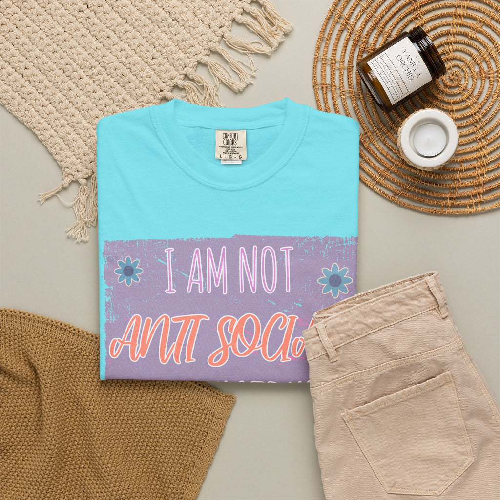 Textured Graphic T-Shirt — "I Am Not Anti Social I Just Hate You" Retro Floral Tee