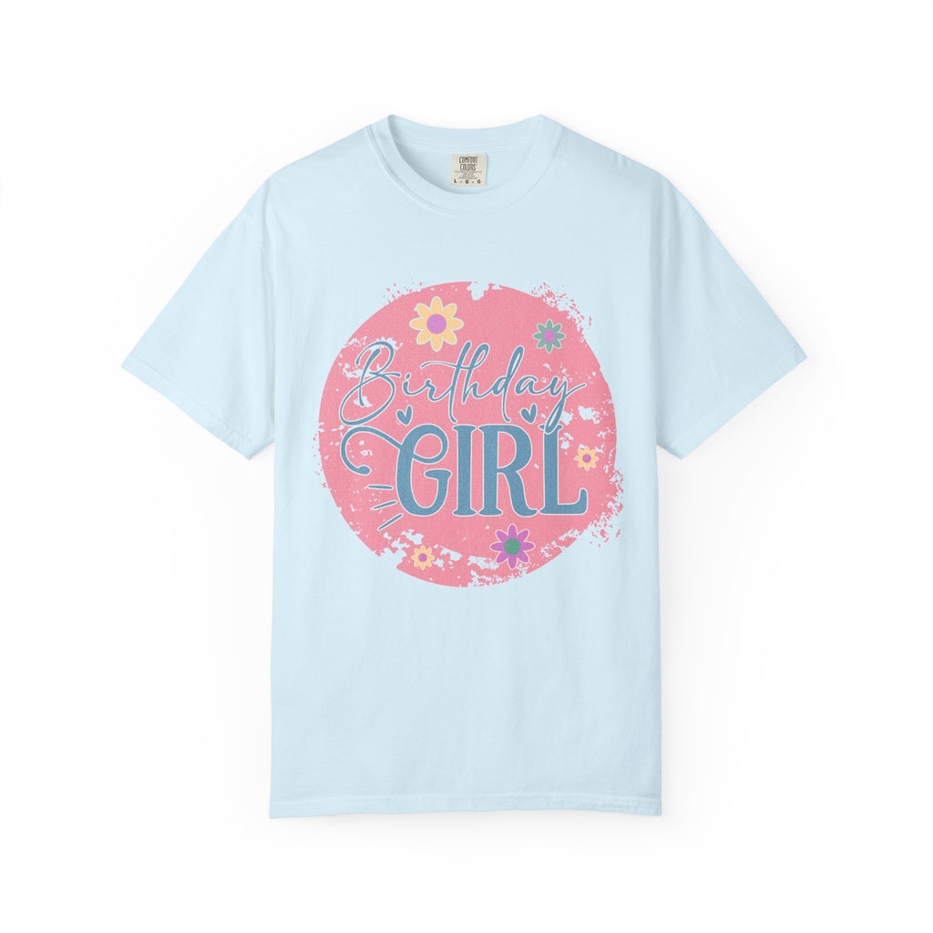 Birthday Girl Textured T-Shirt — Floral Pink Celebration Tee