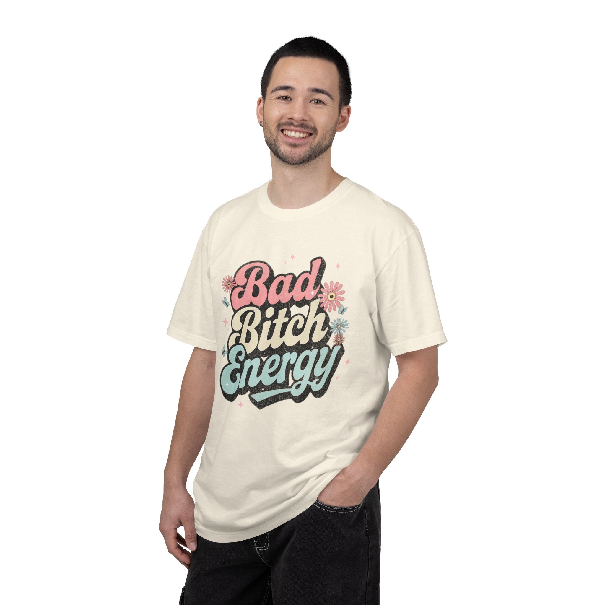 Bad Bitch Energy T-shirt |Textured Retro Script Floral Graphic
