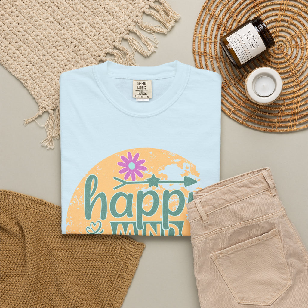 Happy Mind Happy Life Textured T-Shirt — Positive Vibes Floral Graphic Tee