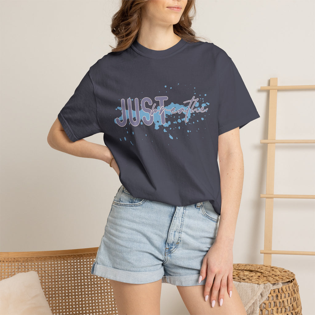 Just Breathe Textured T-Shirt — Relaxed Watercolor Script Tee