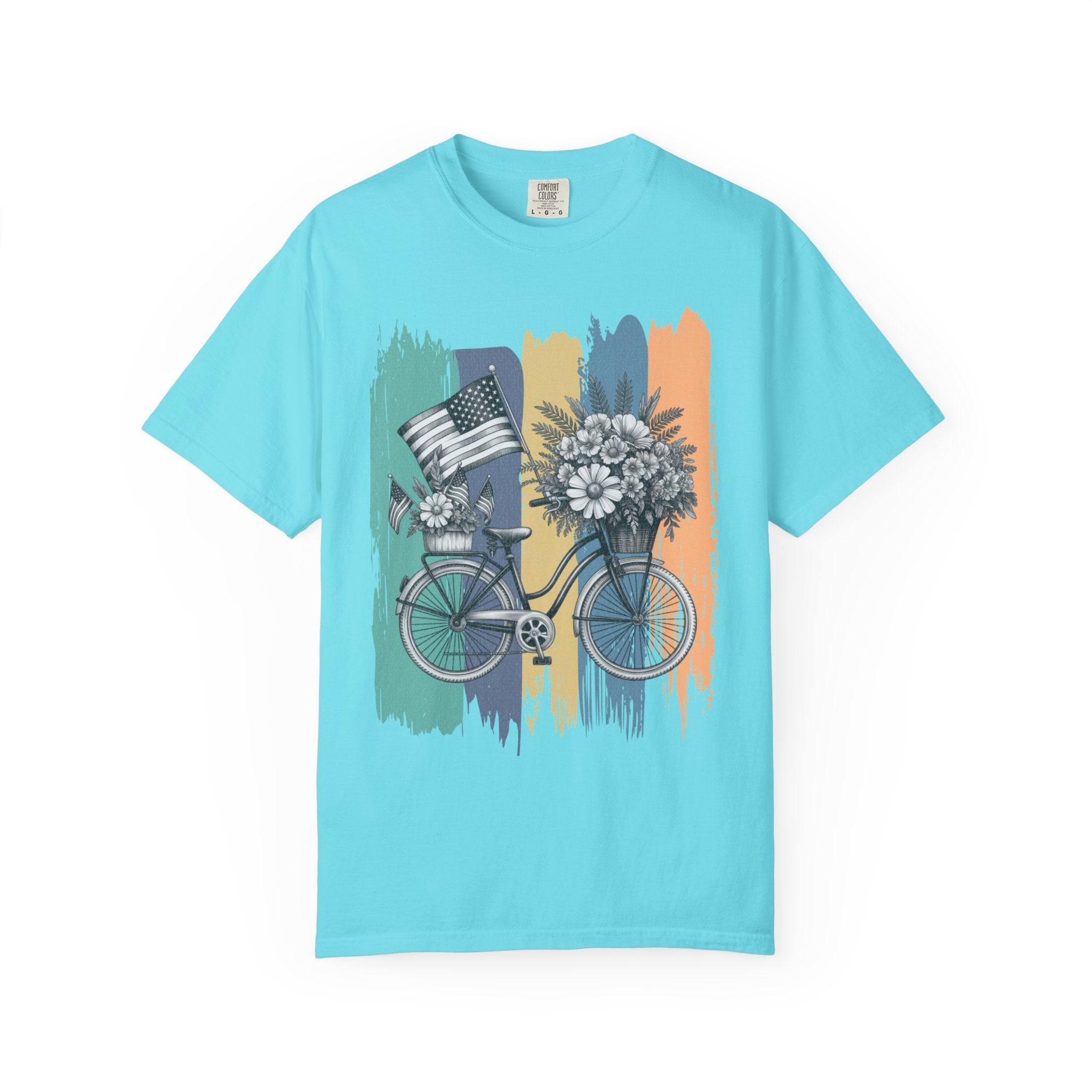 Textured Vintage Bicycle Bouquet T-Shirt — Americana Floral Bike Tee