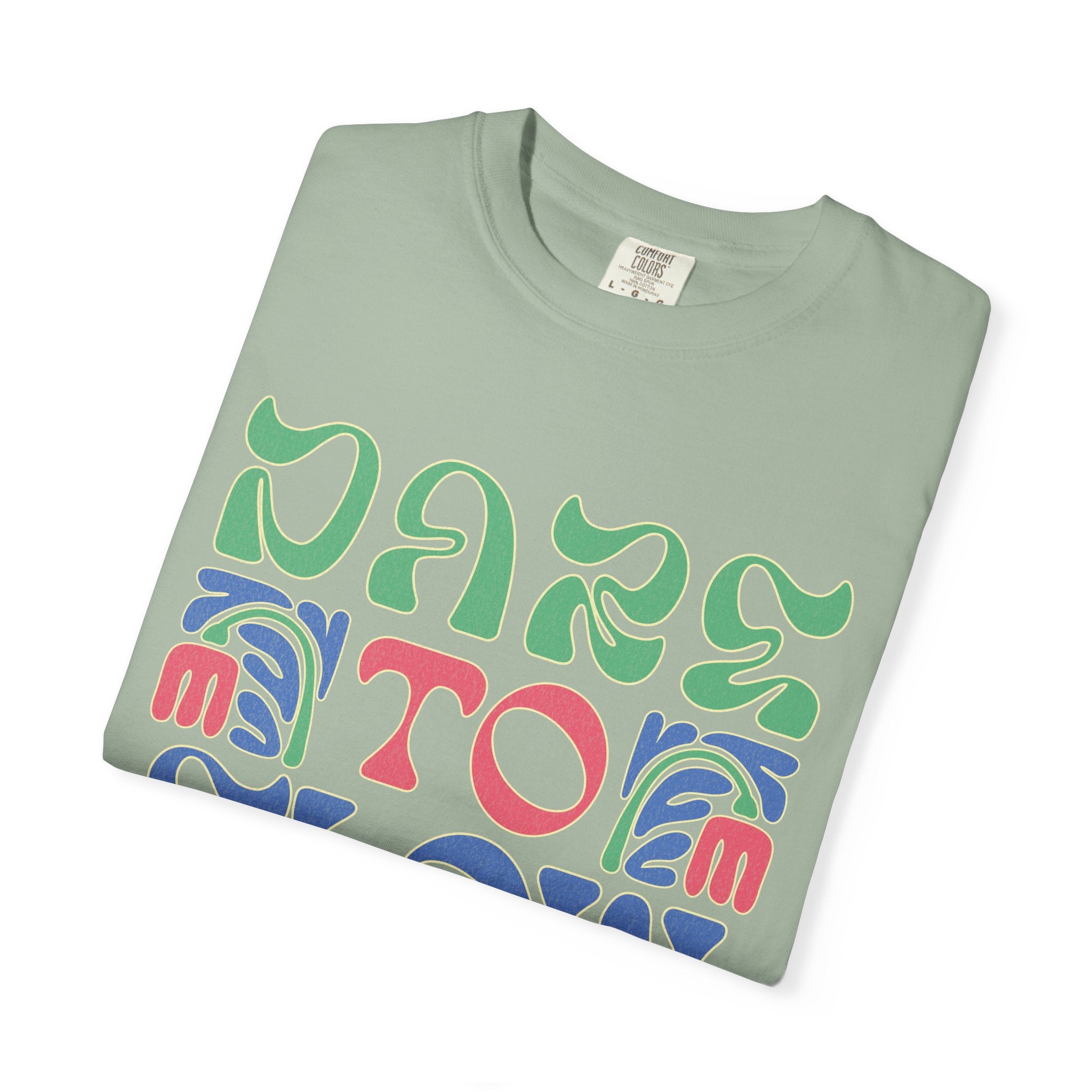 Dare To Flow T-Shirt | Textured Retro Groovy Typography, Colorful Wave Design