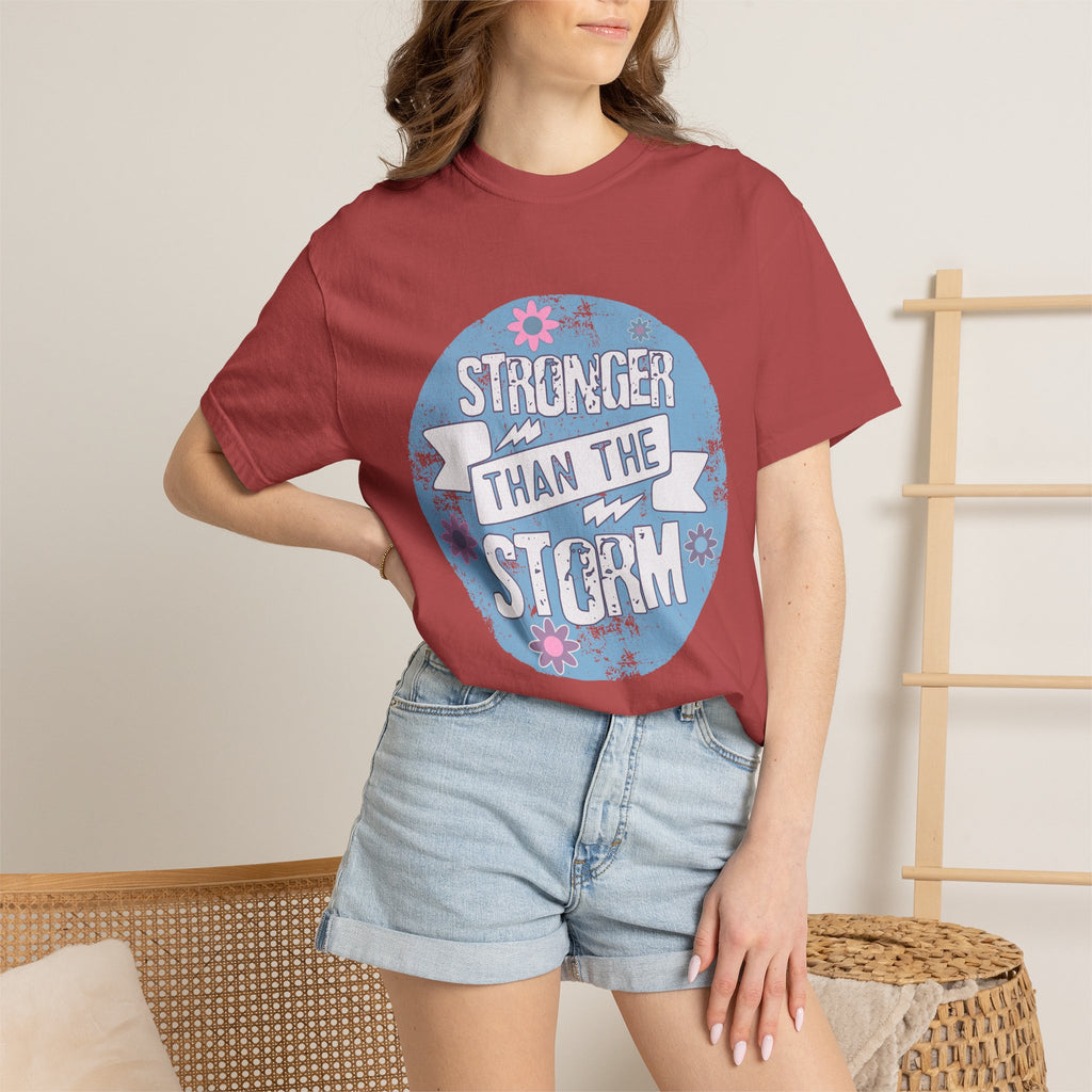 Textured  Stronger Than The Storm T-Shirt — Inspirational Resilience Graphic Tee