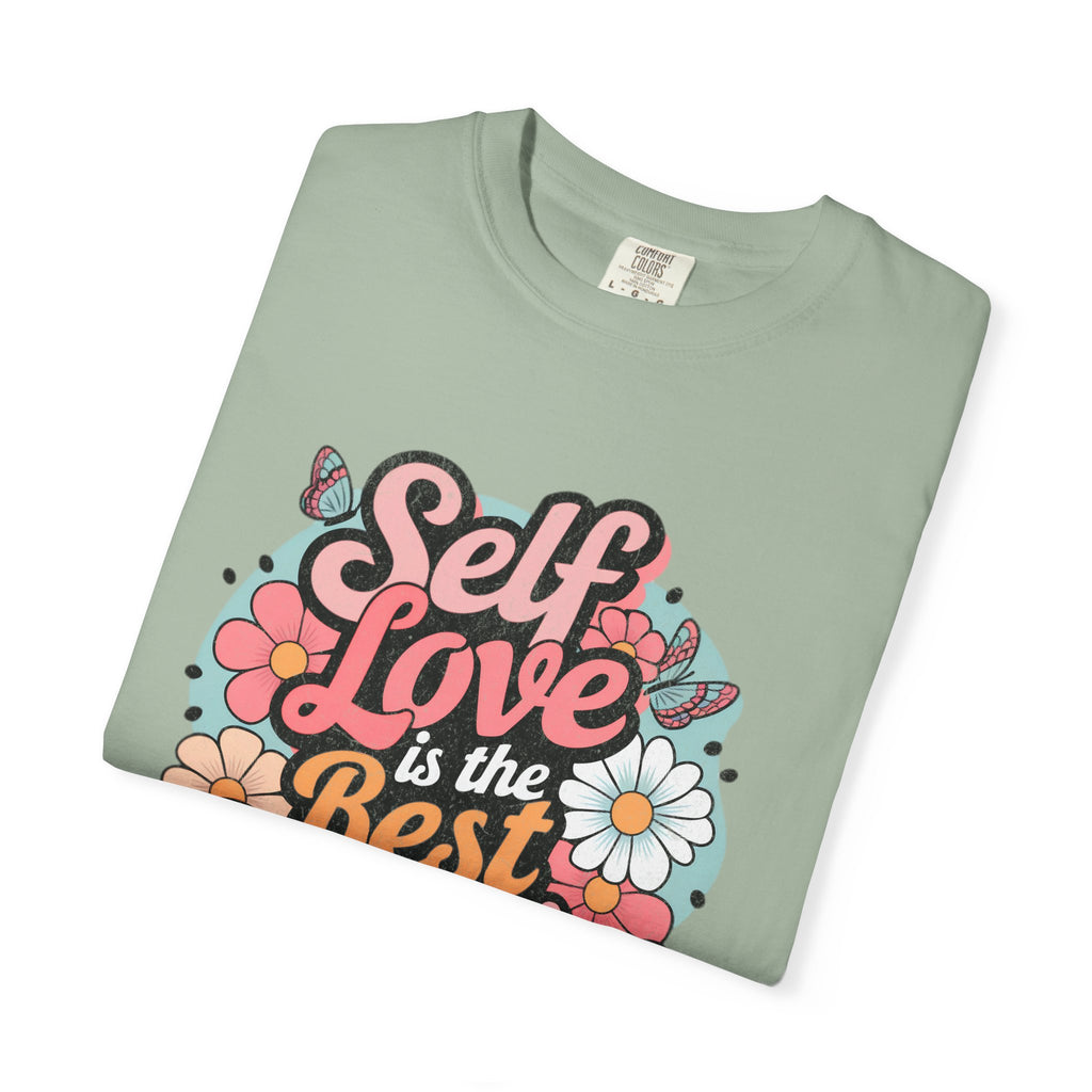 Self Love is the Best Medicine T-Shirt |Textured Floral Script Mental Health Design