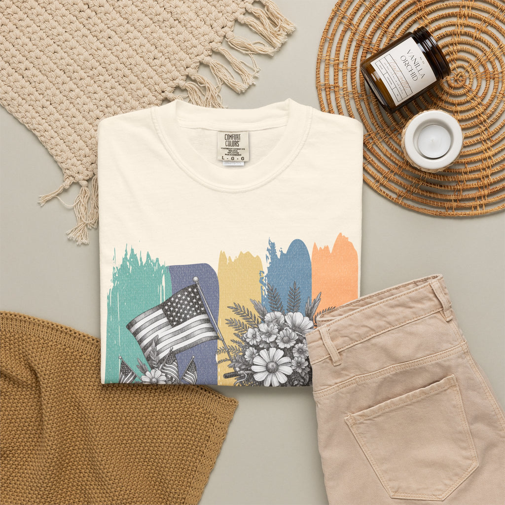 Textured Vintage Bicycle Bouquet T-Shirt — Americana Floral Bike Tee