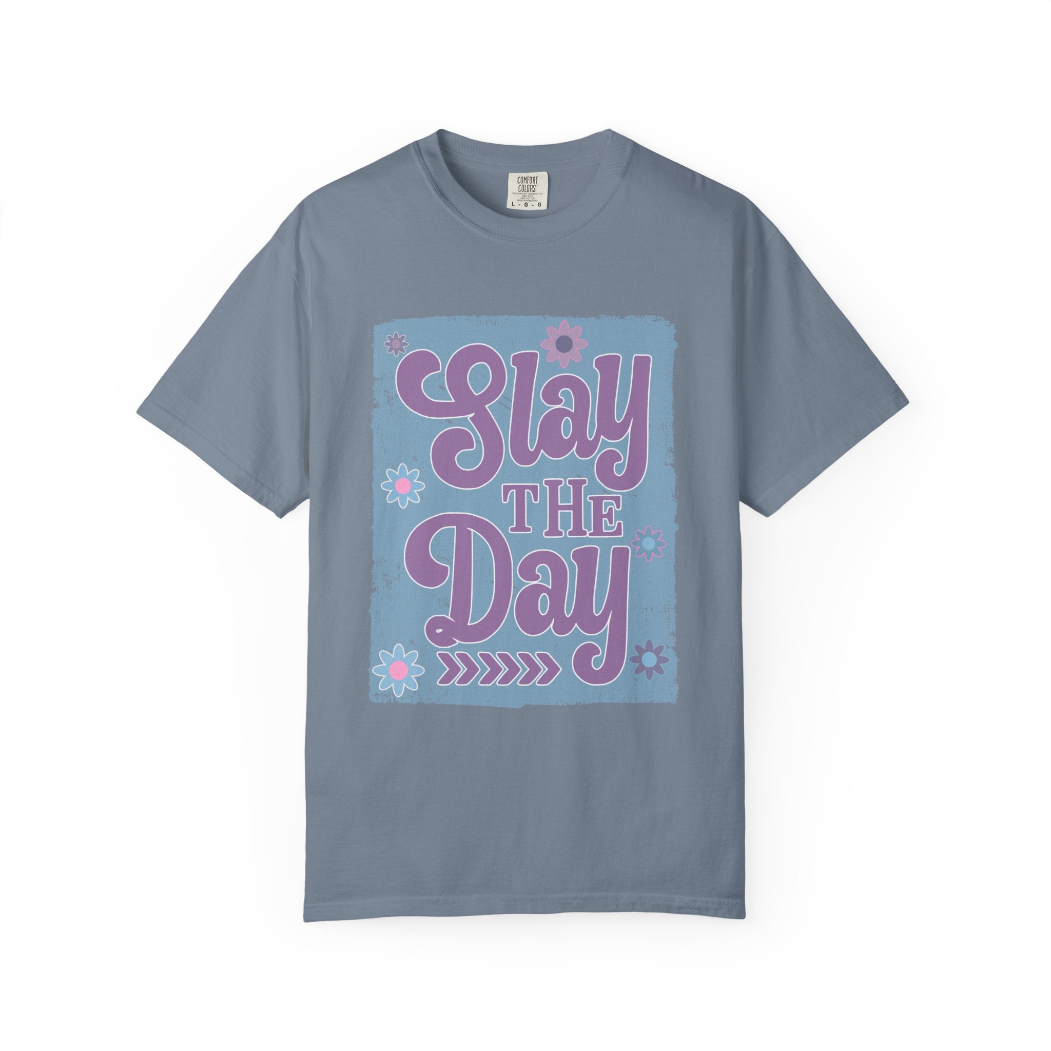 Textured Slay the Day Graphic T-Shirt — Retro Pastel Motivation Tee