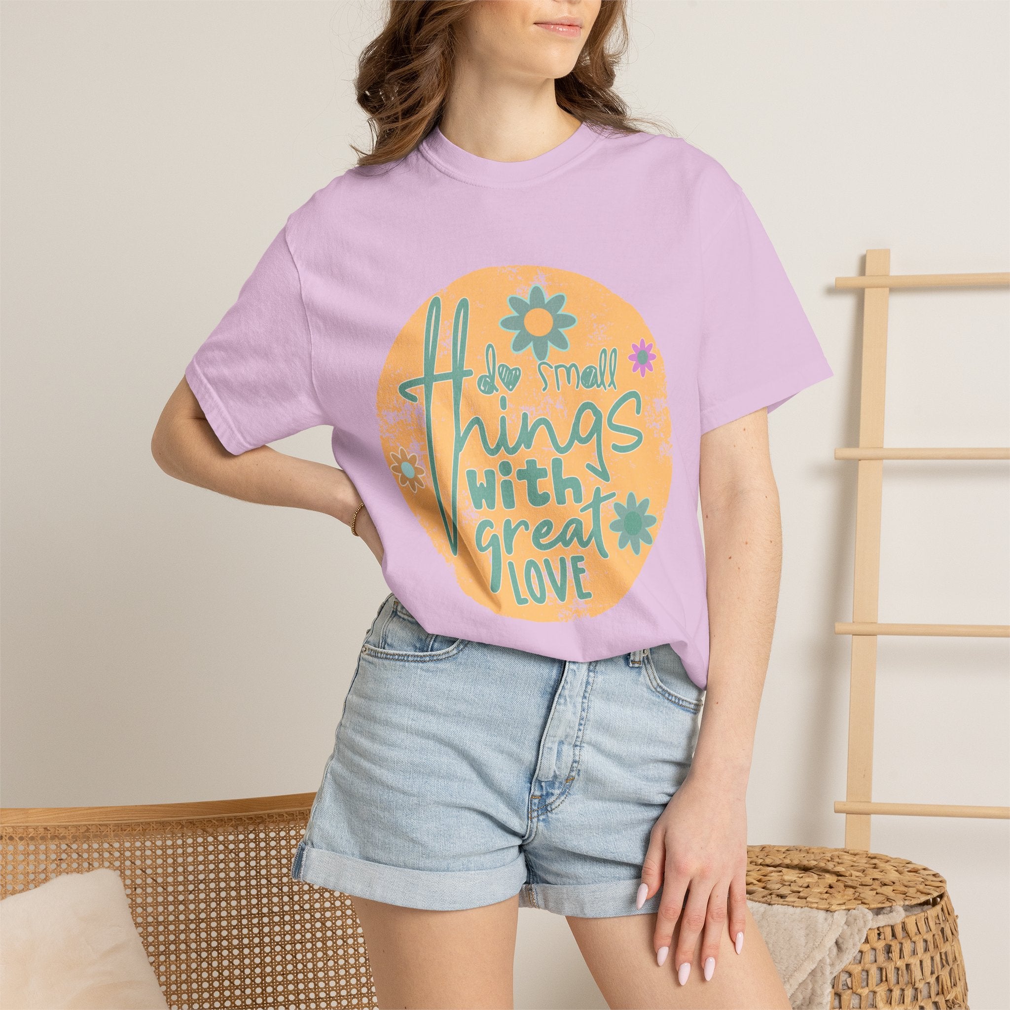 Textured T-Shirt — "Do Small Things With Great Love" Floral Graphic Tee