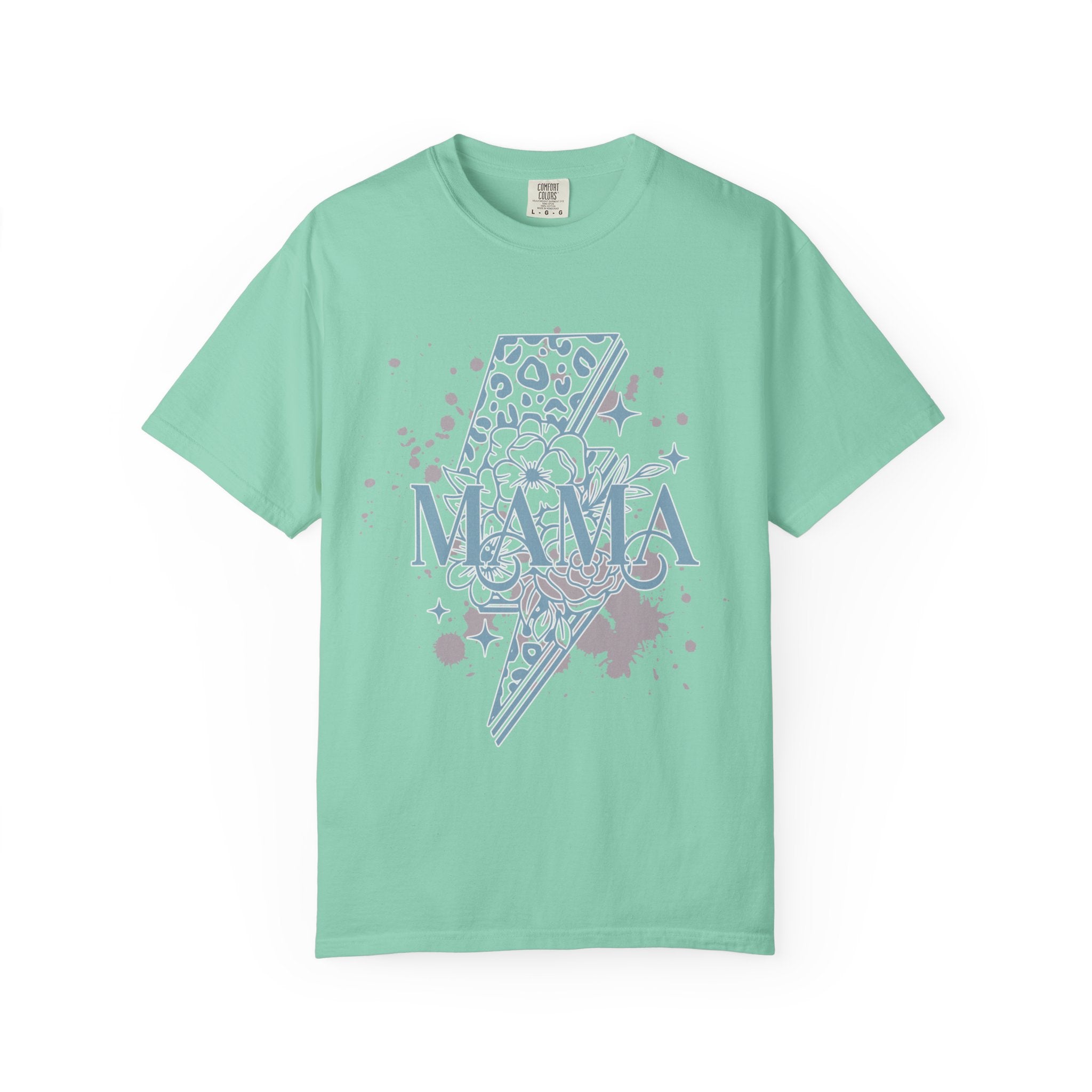 Mama Lightning Bolt Textured Graphic Tee — Floral Leopard Rocker Mom T-Shirt