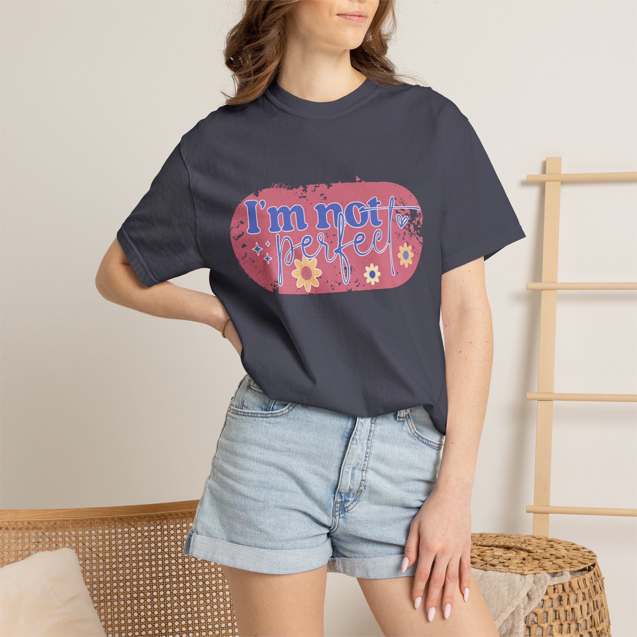 I'm Not Perfect Textured Floral T-Shirt — Retro Flower Graphic Tee