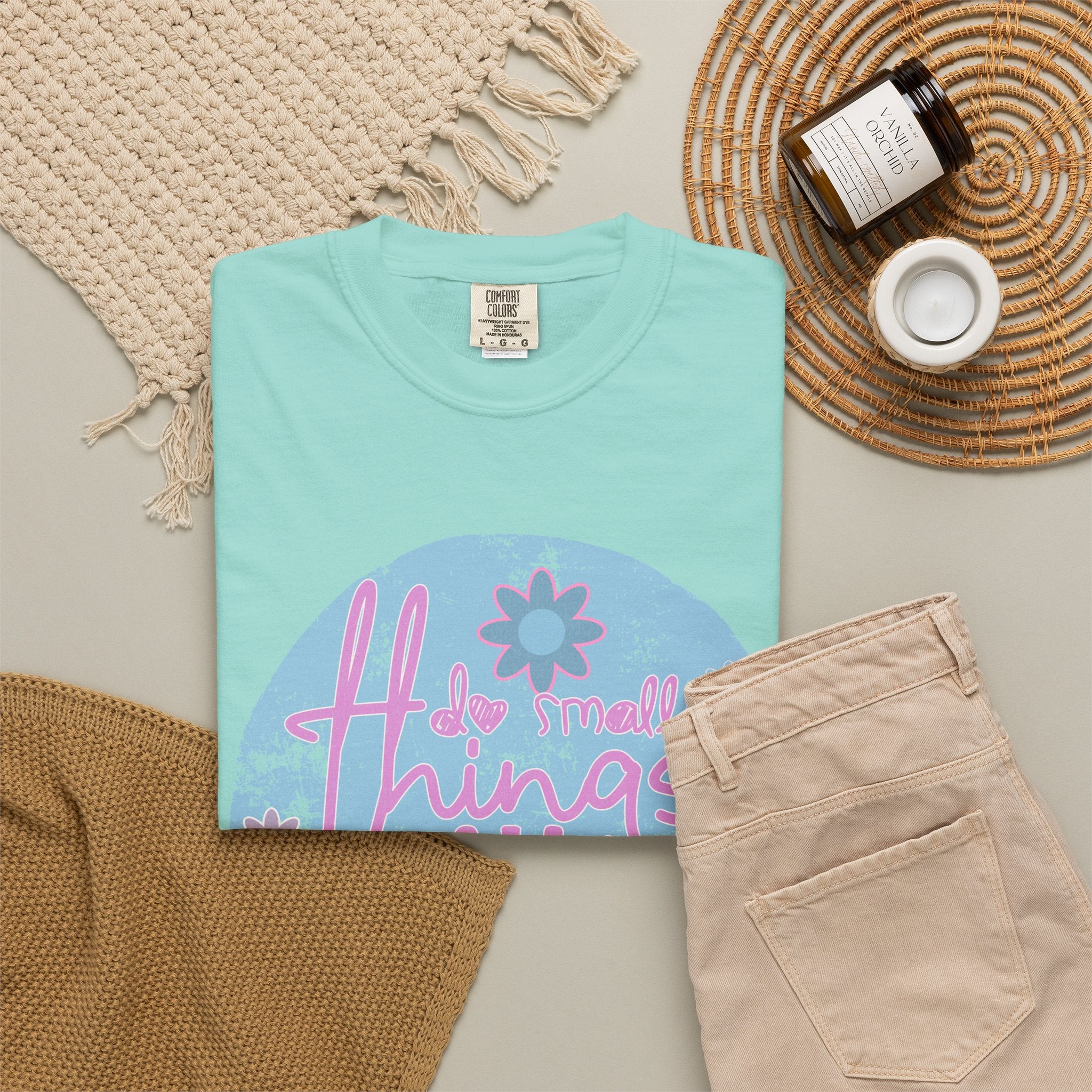 Textured T‑Shirt — "Do Small Things With Great Love" Floral Graphic