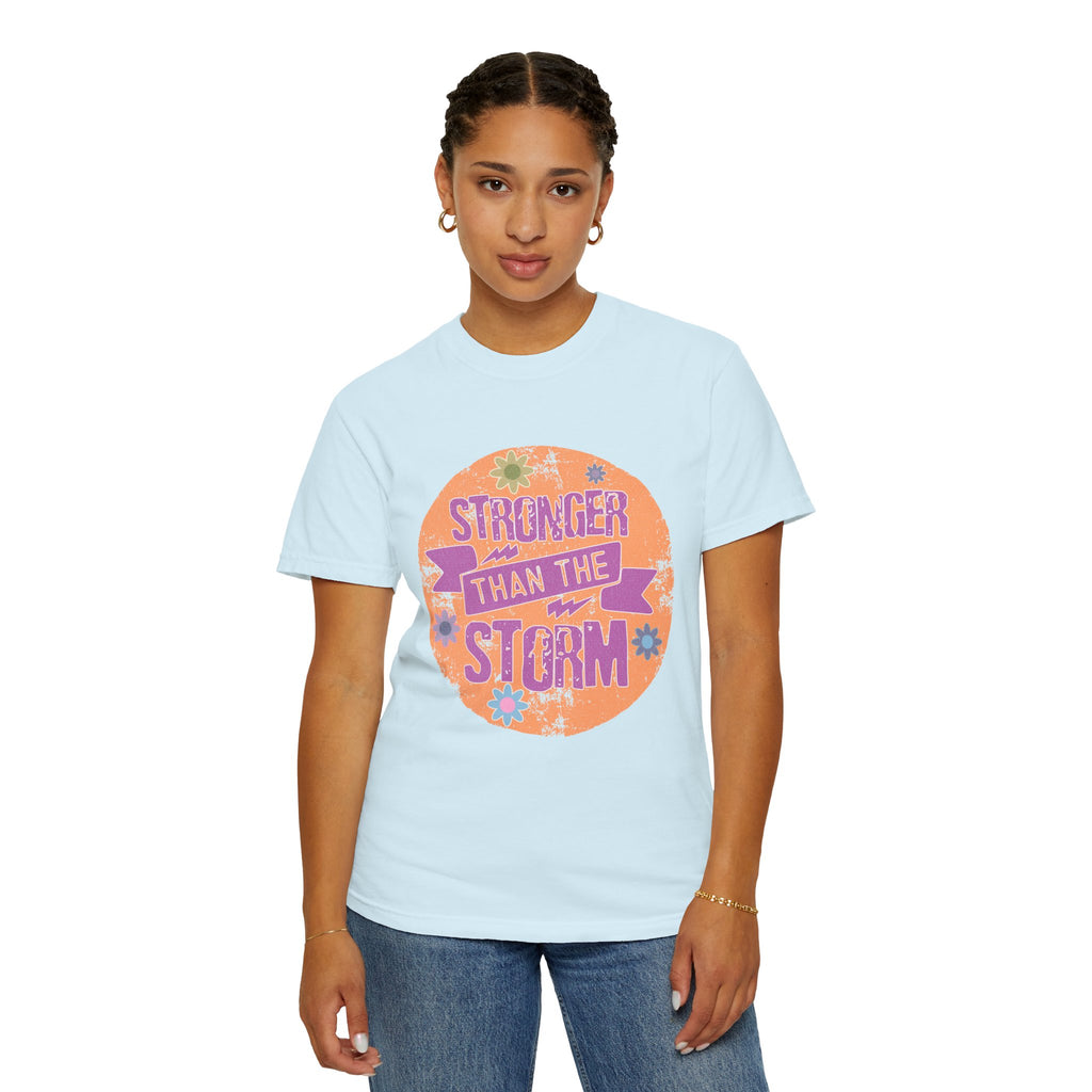 Textured Stronger Than the Storm T-Shirt — Inspirational Floral Graphic Tee