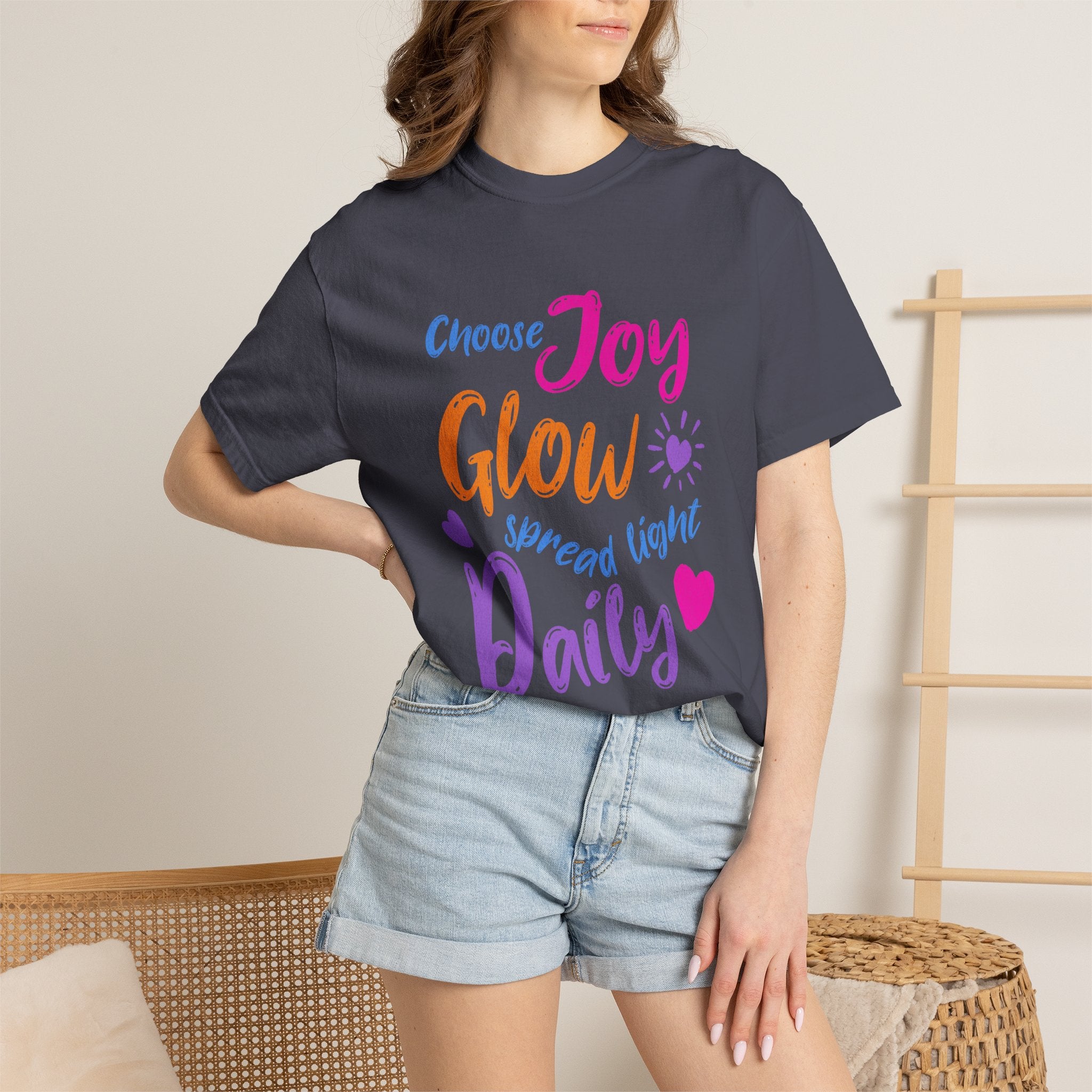 Textured Choose Joy Glow Spread Light Daily T-Shirt — Inspirational Positive Message Tee