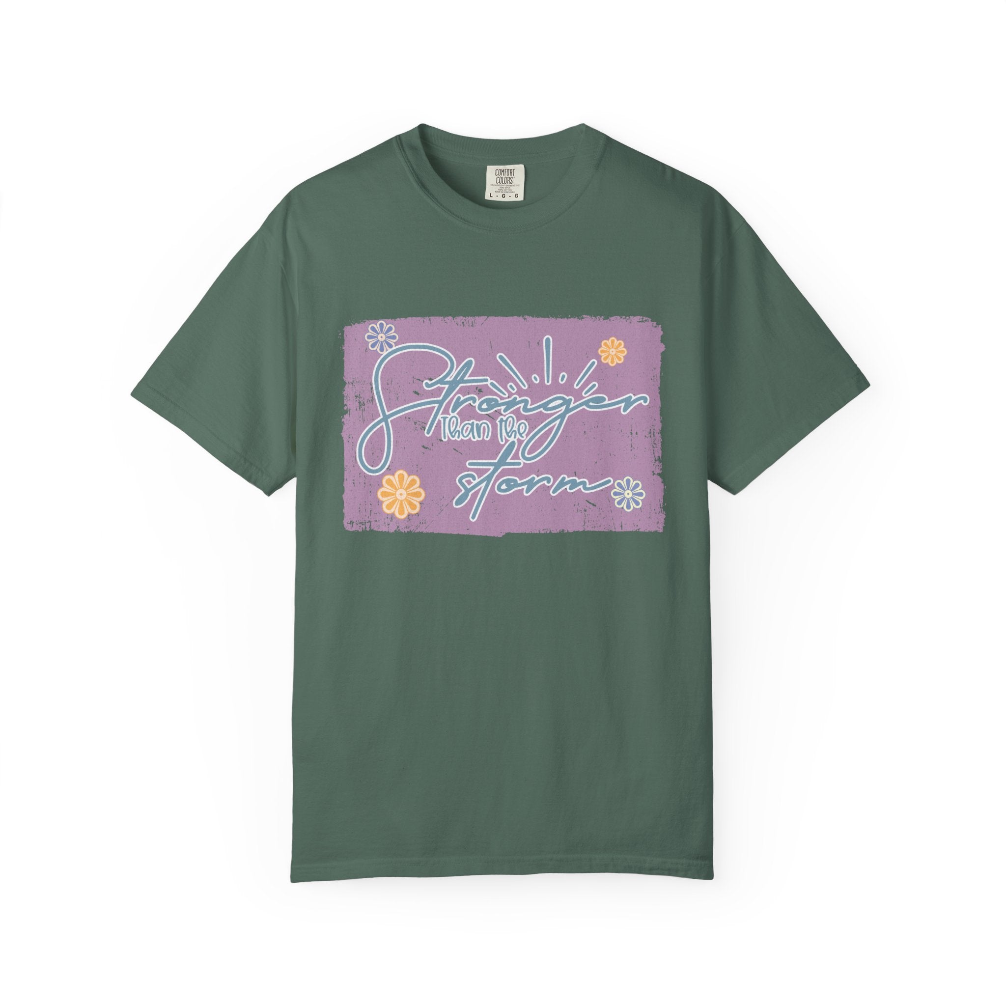 Stronger Than The Storm T-shirt |Textured Floral Script Graphic