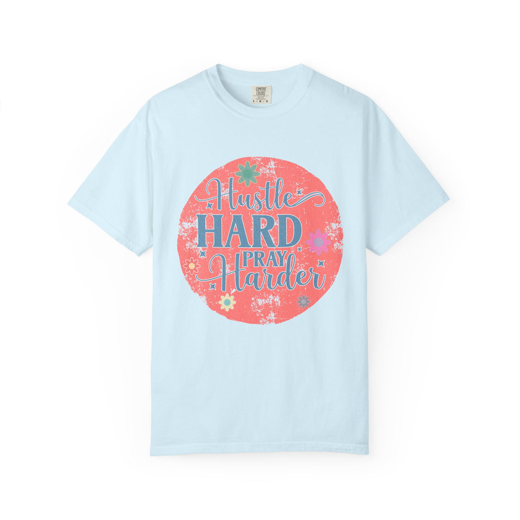 Textured Hustle Hard Pray Harder Tee — Inspirational Floral Graphic T-Shirt