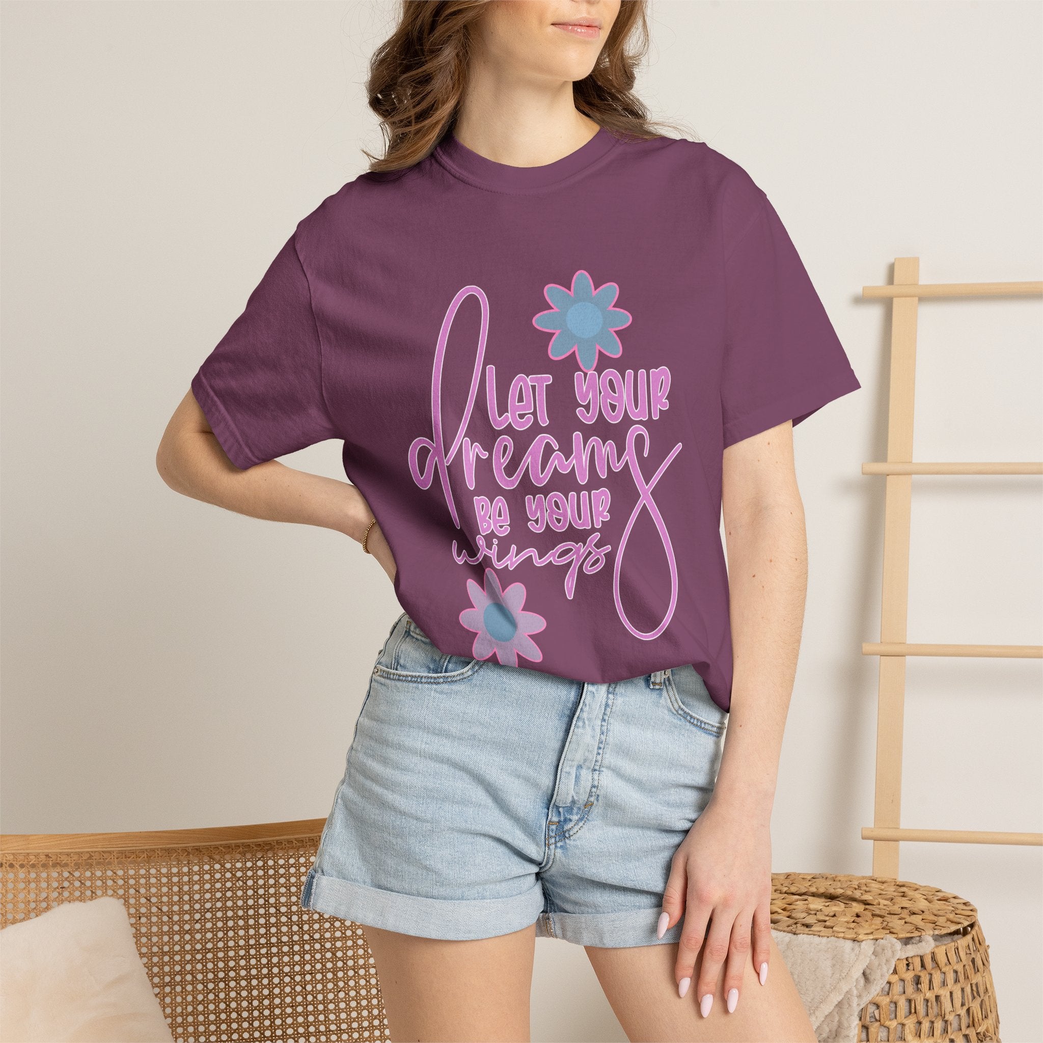 Textured Inspirational Floral Tee — "Let Your Dreams Be Your Wings"
