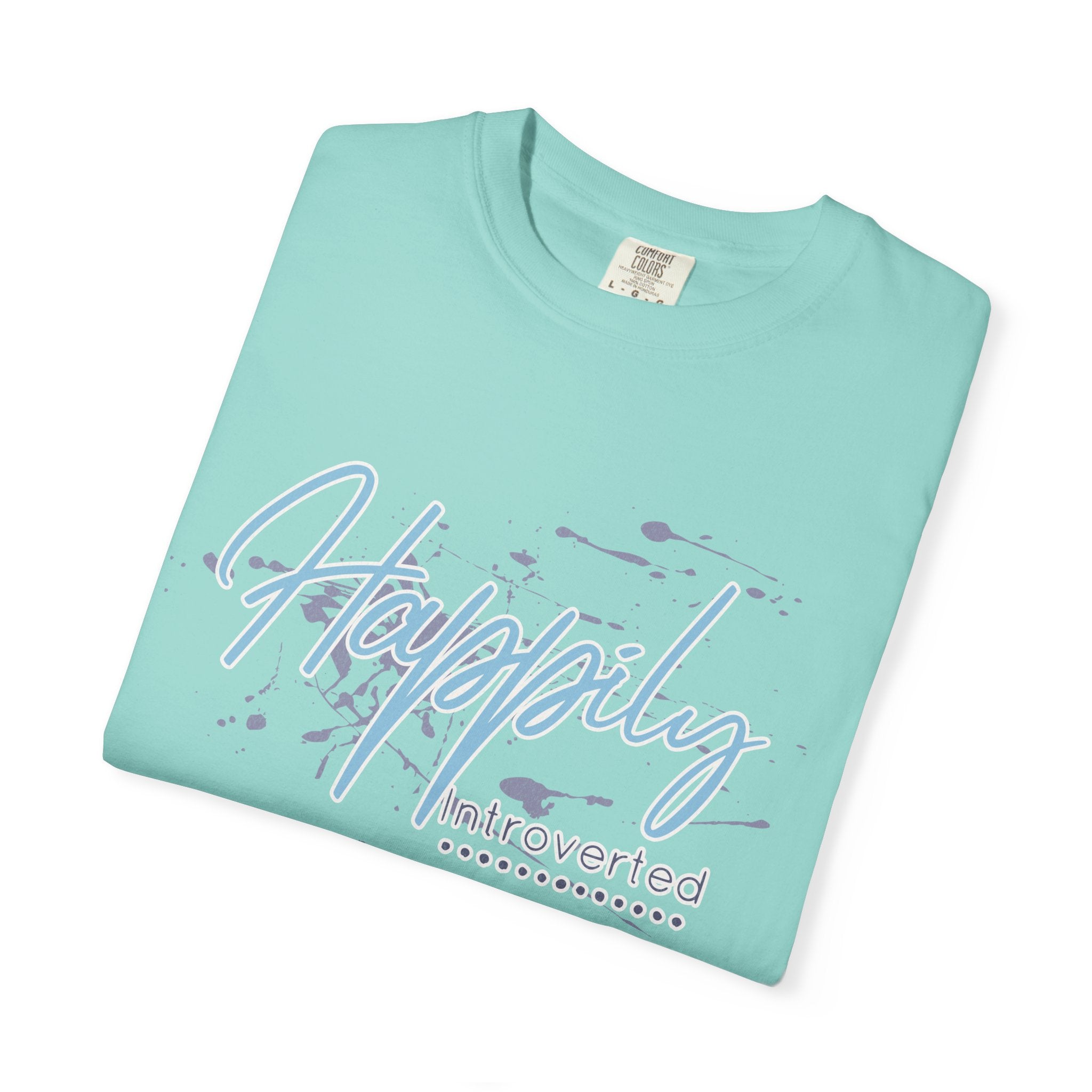 Introverted Aesthetic Textured Tee — "Happily" Script Graphic T-Shirt