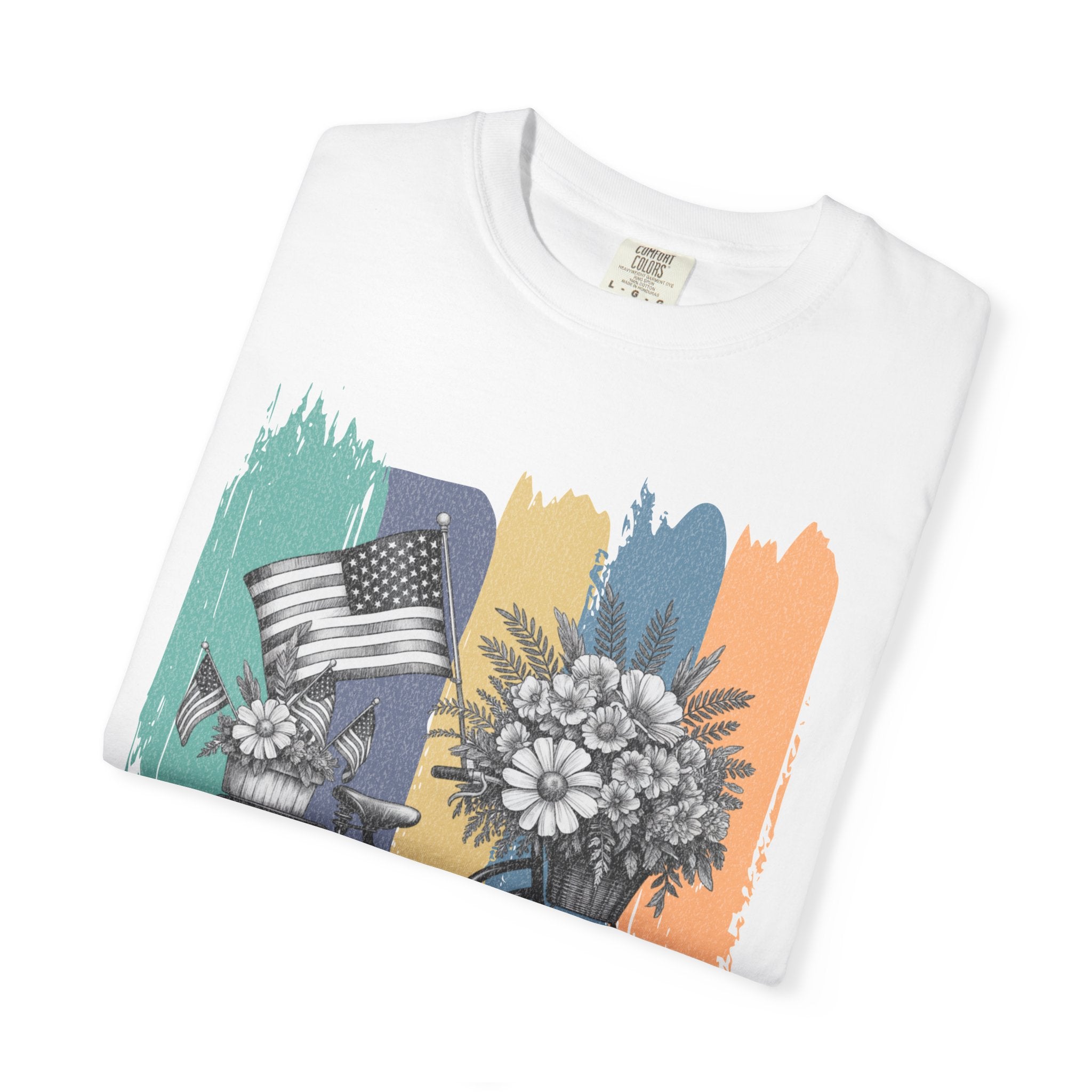 Textured Vintage Bicycle Bouquet T-Shirt — Americana Floral Bike Tee