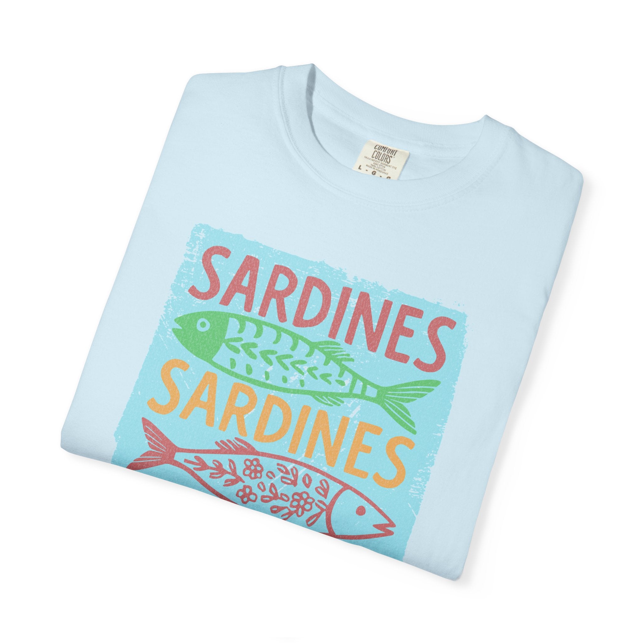 Sardines Colorblock Graphic Textured T-Shirt — Retro Coastal Fish Tee