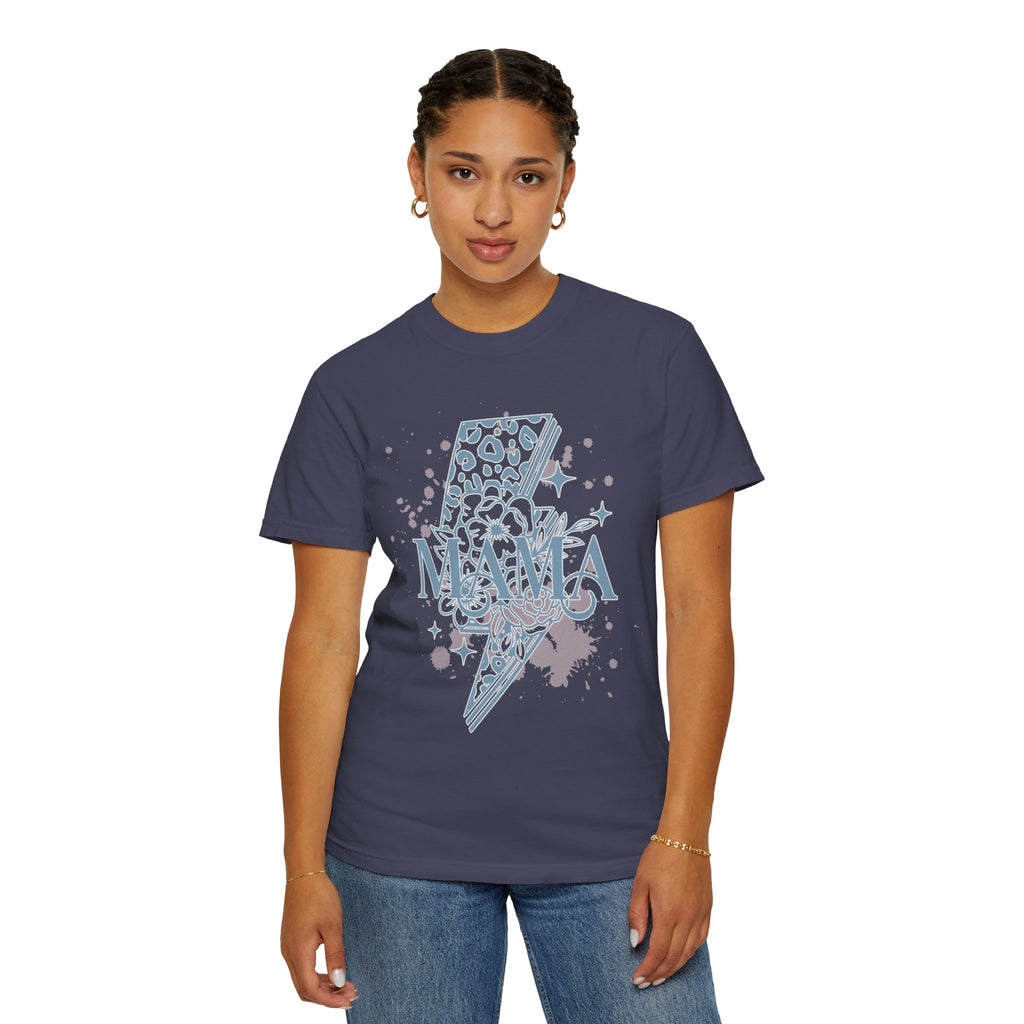Mama Lightning Bolt Textured Graphic Tee — Floral Leopard Rocker Mom T-Shirt