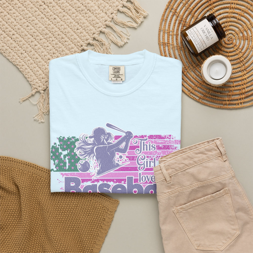 Girls Love Baseball Textured T-Shirt — Feminine Retro Baseball Tee