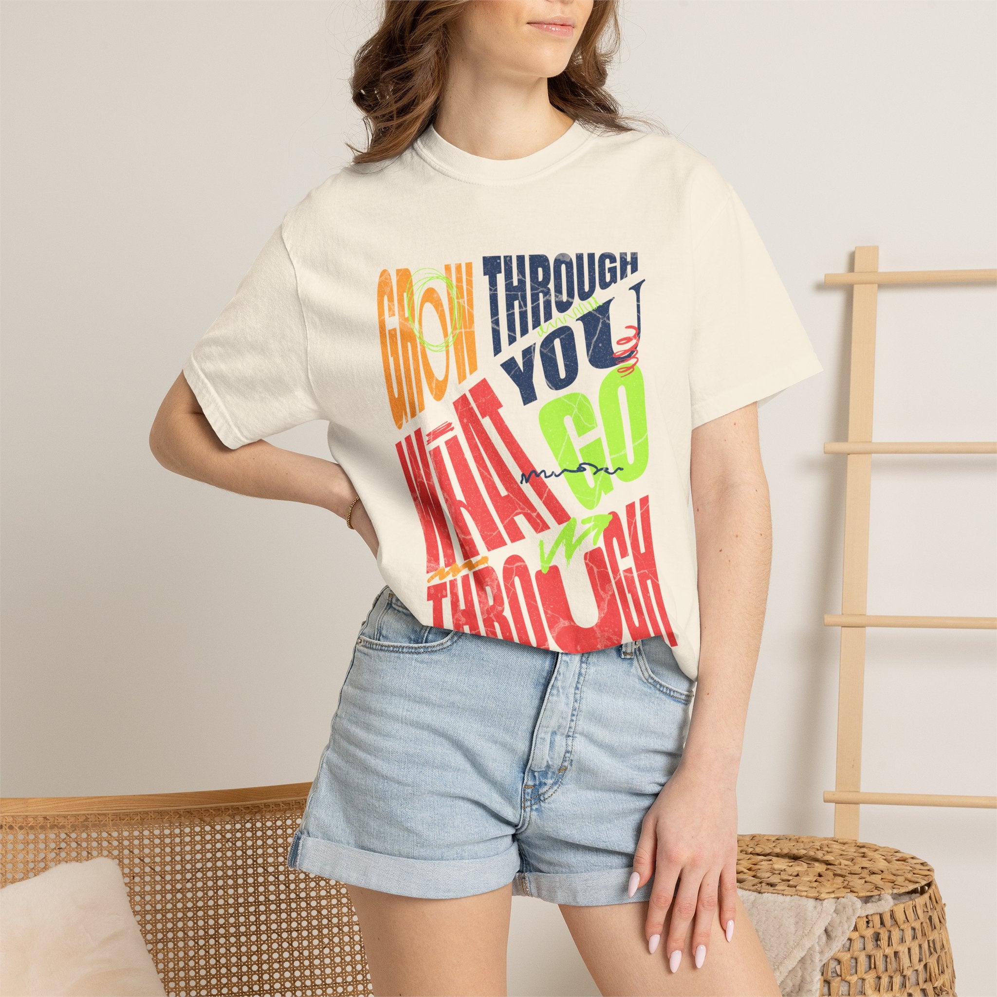 Grow Through What You Go Through T-Shirt | Textured Colorful Typographic Motivational Tee