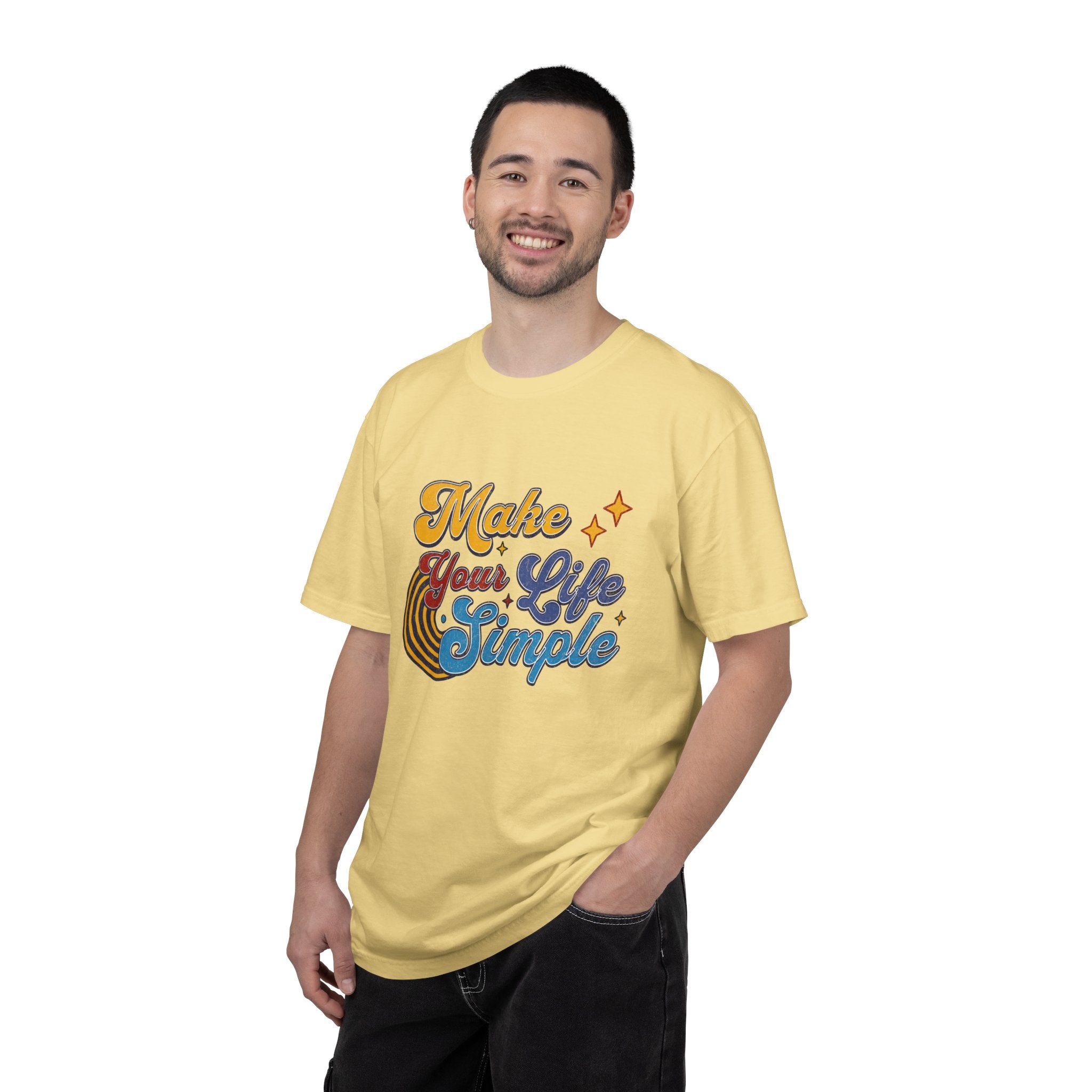 Make Your Life Simple T-Shirt |Textured Retro Script, Vintage Rainbow Stars
