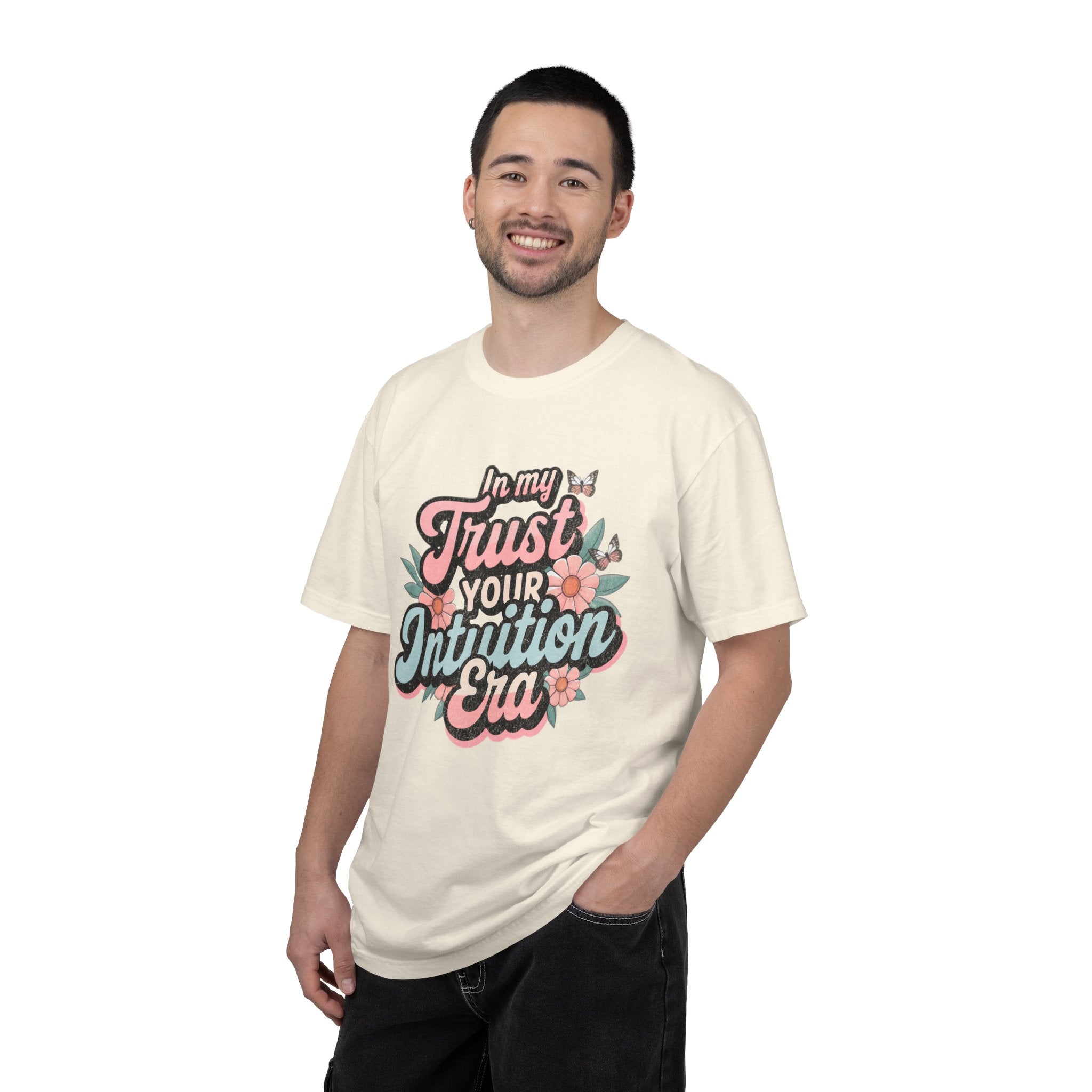 Trust Your Intuition Era T-shirt | Textured Floral Script Typography, Positive Message