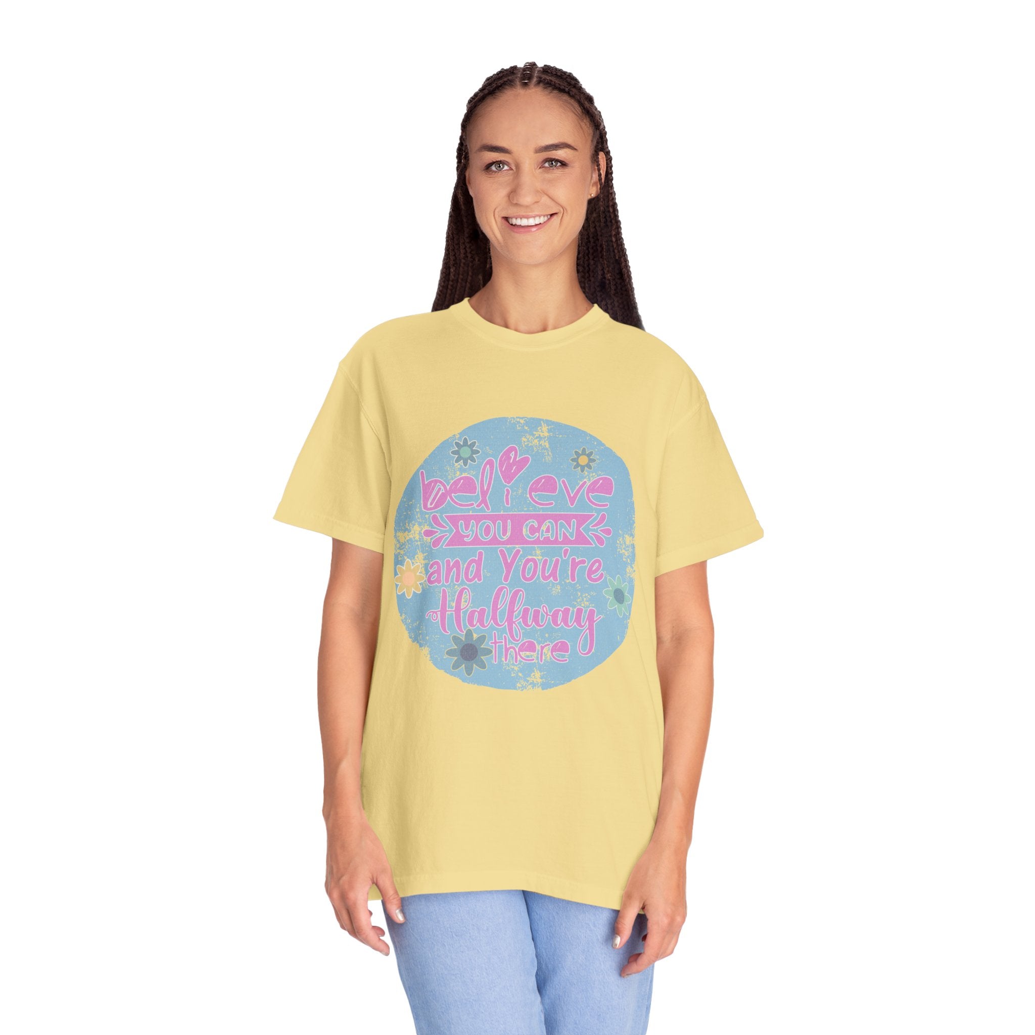Textured Believe You Can Floral Graphic T-Shirt — Inspirational Motivational Tee