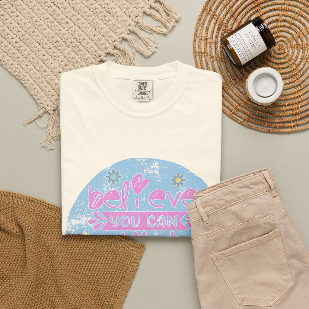 Textured Believe You Can Floral Graphic T-Shirt — Inspirational Motivational Tee