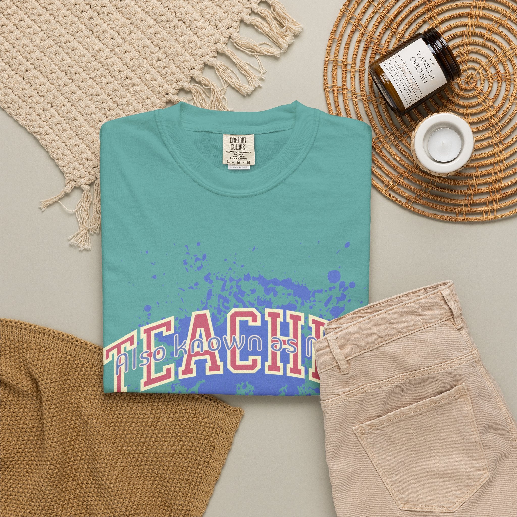 Teacher Also Known As Mom Textured T-Shirt — 'TEACHER' Collegiate Arc Design