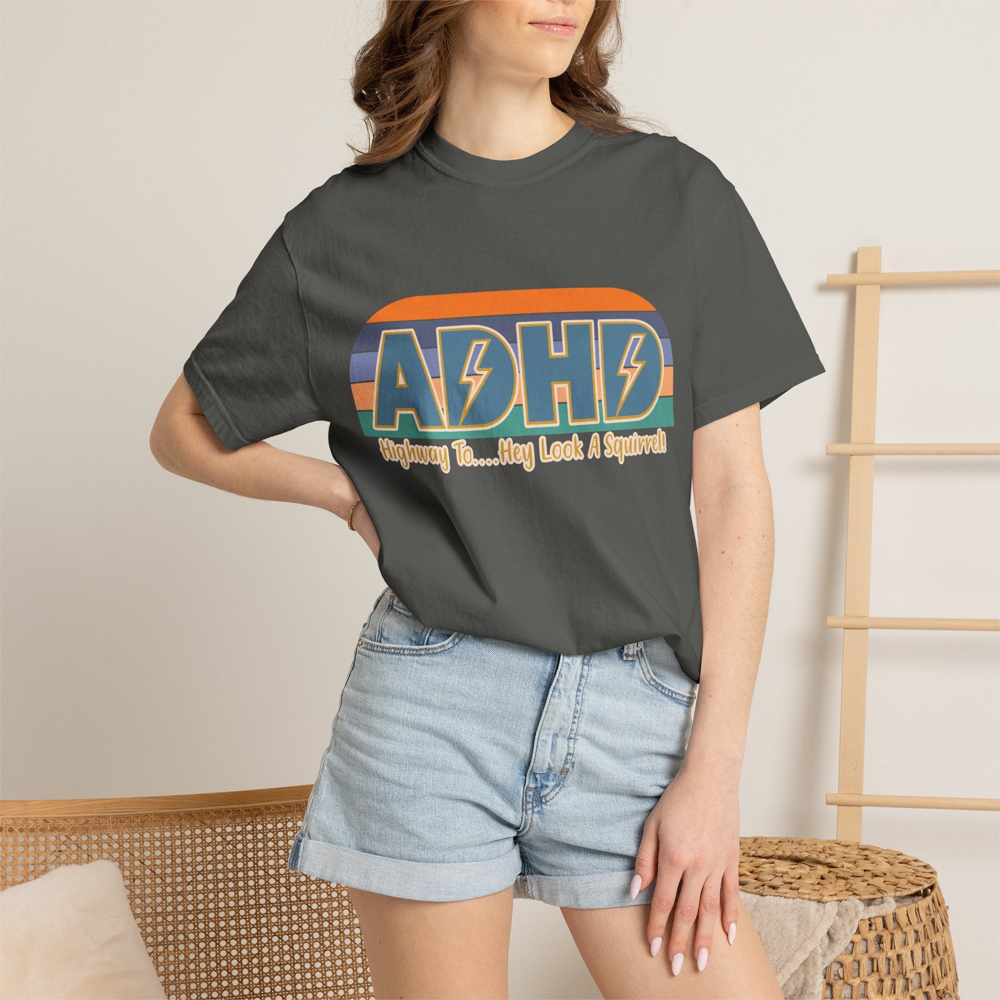 ADHD Retro Stripe T‑Shirt — "Highway To... My Look A Squirrel"