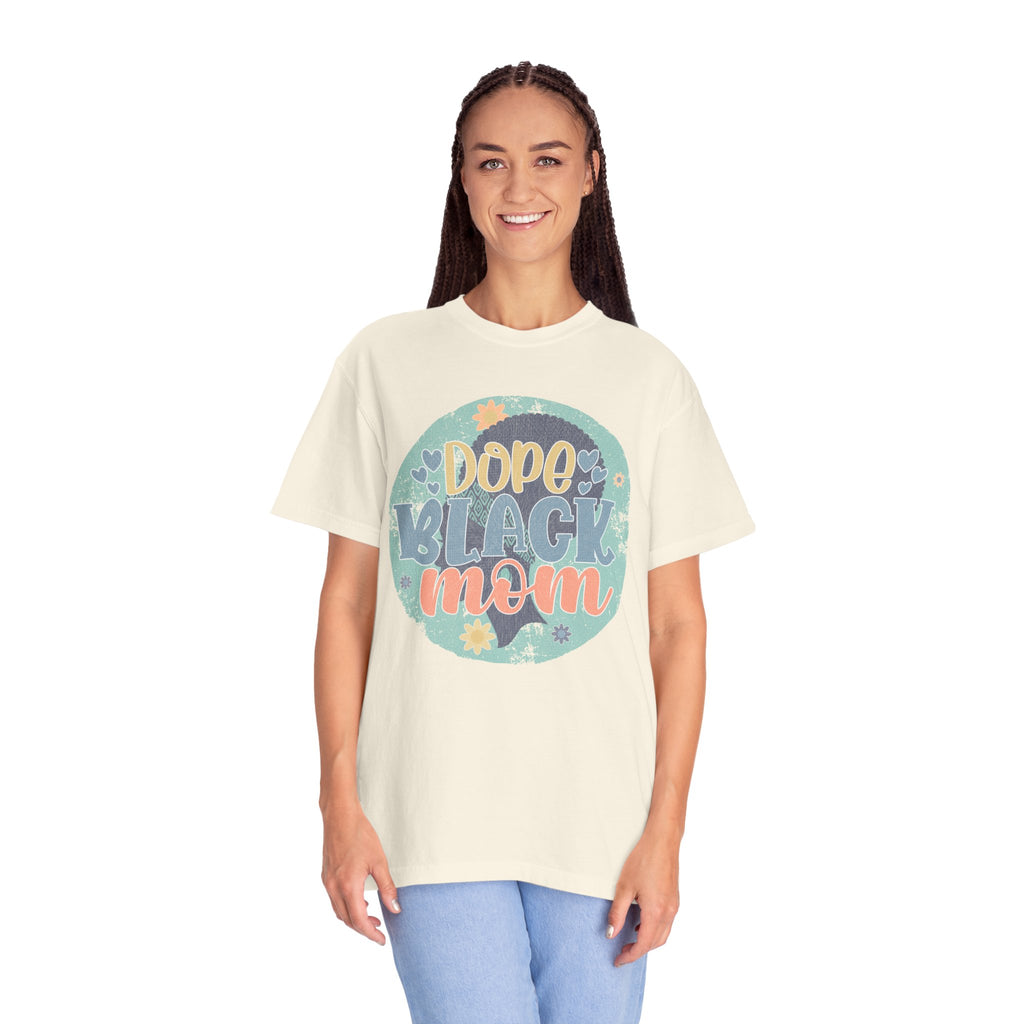 Dope Black Mom Textured T-Shirt — Retro Floral Graphic Tee for Proud Moms