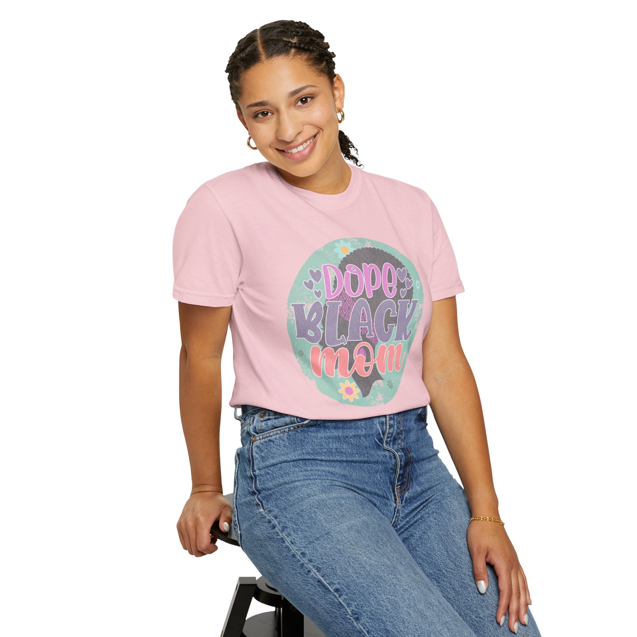 Dope Black Mom Textured T-Shirt — Retro Floral Pride Tee for Black Mothers