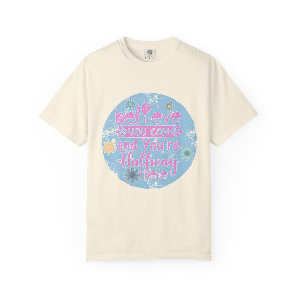 Textured Believe You Can Floral Graphic T-Shirt — Inspirational Motivational Tee