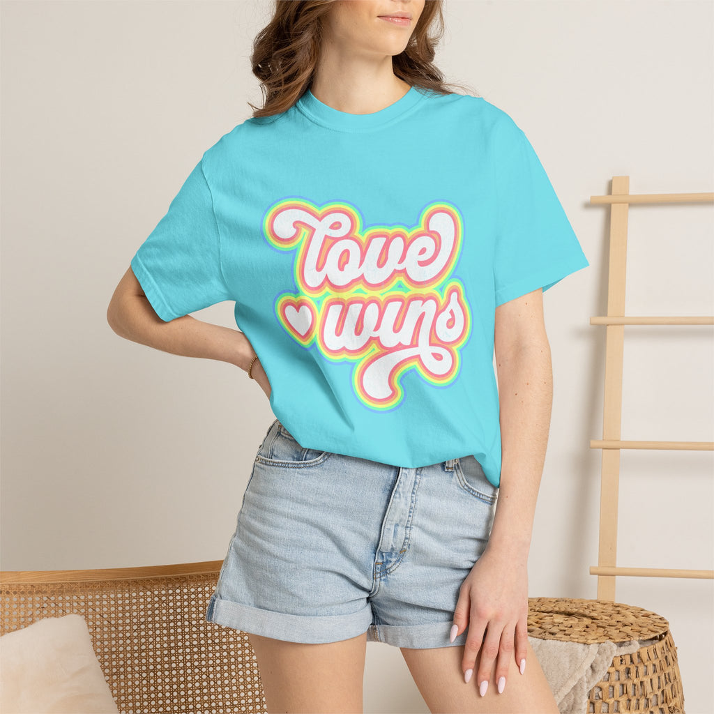 Textured Retro 'Love Wins' T-Shirt — Rainbow Script Pride Tee