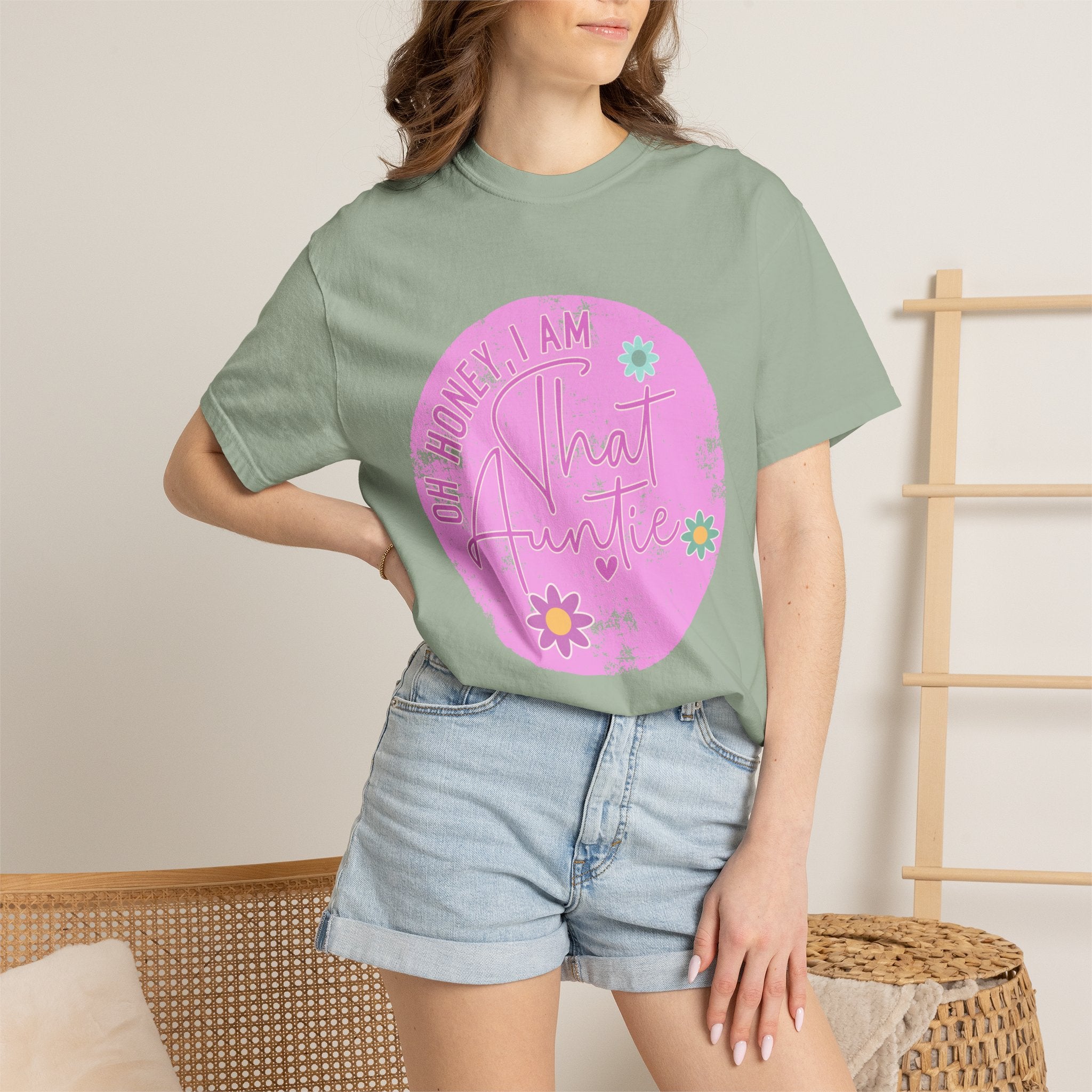 That Auntie Textured T-Shirt — “Oh Honey I Am That Auntie” Floral Graphic Tee