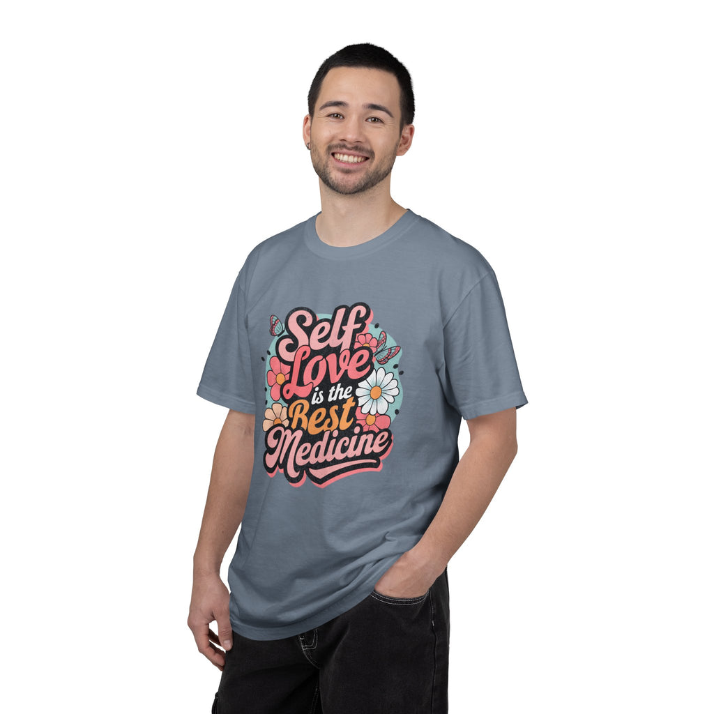 Self Love is the Best Medicine T-Shirt |Textured Floral Script Mental Health Design