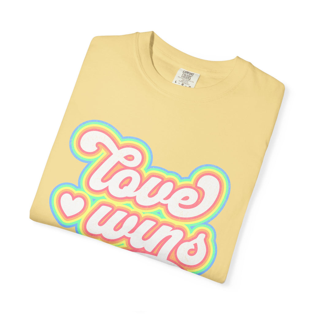 Textured Retro 'Love Wins' T-Shirt — Rainbow Script Pride Tee