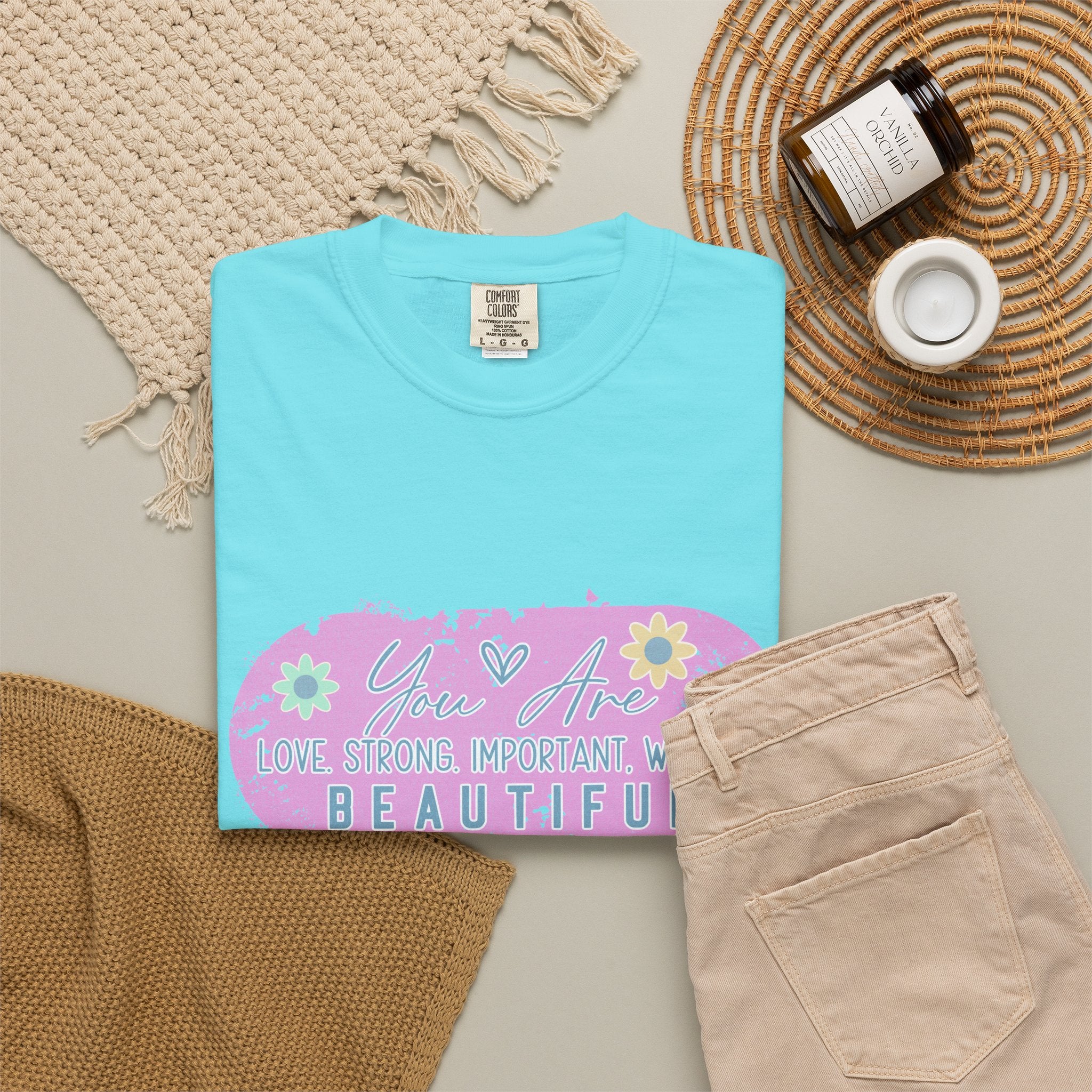 Textured T-Shirt — She is Brave, Strong, Worthy, Beautiful Floral Graphic Tee