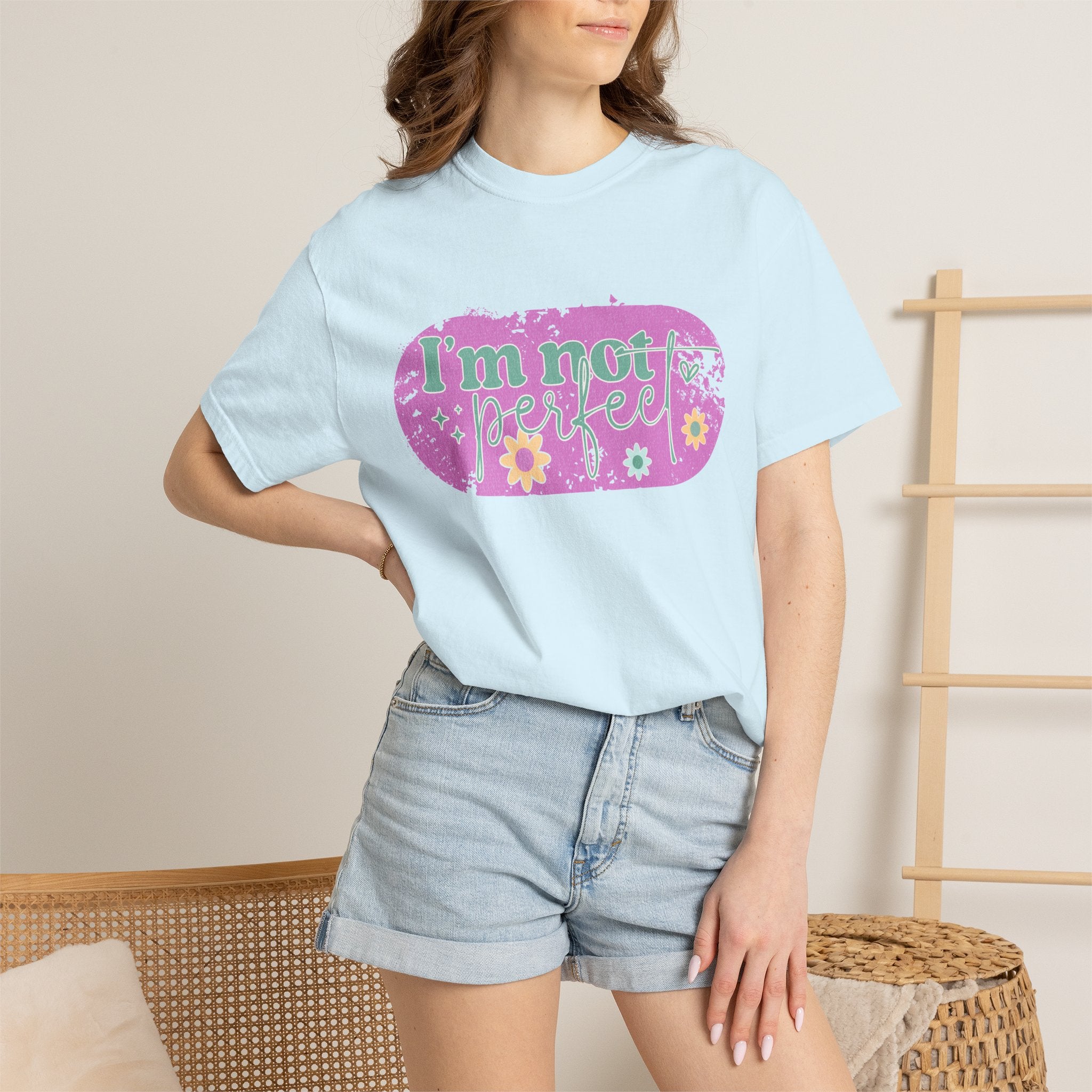 I'm Not Perfect Textured Floral Graphic T-Shirt