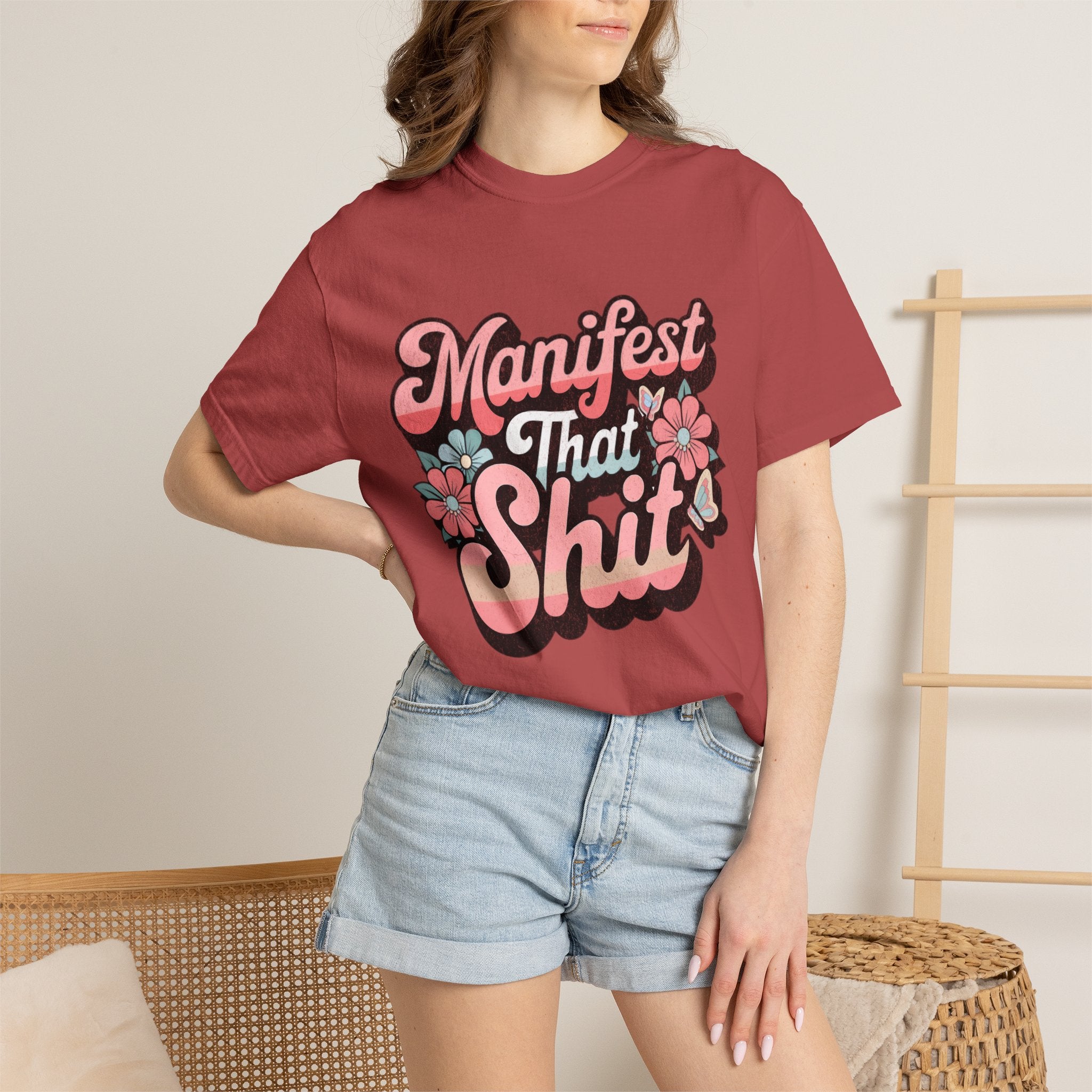 Textured Manifest That Shit T-shirt |Textured Retro Floral Script Tee