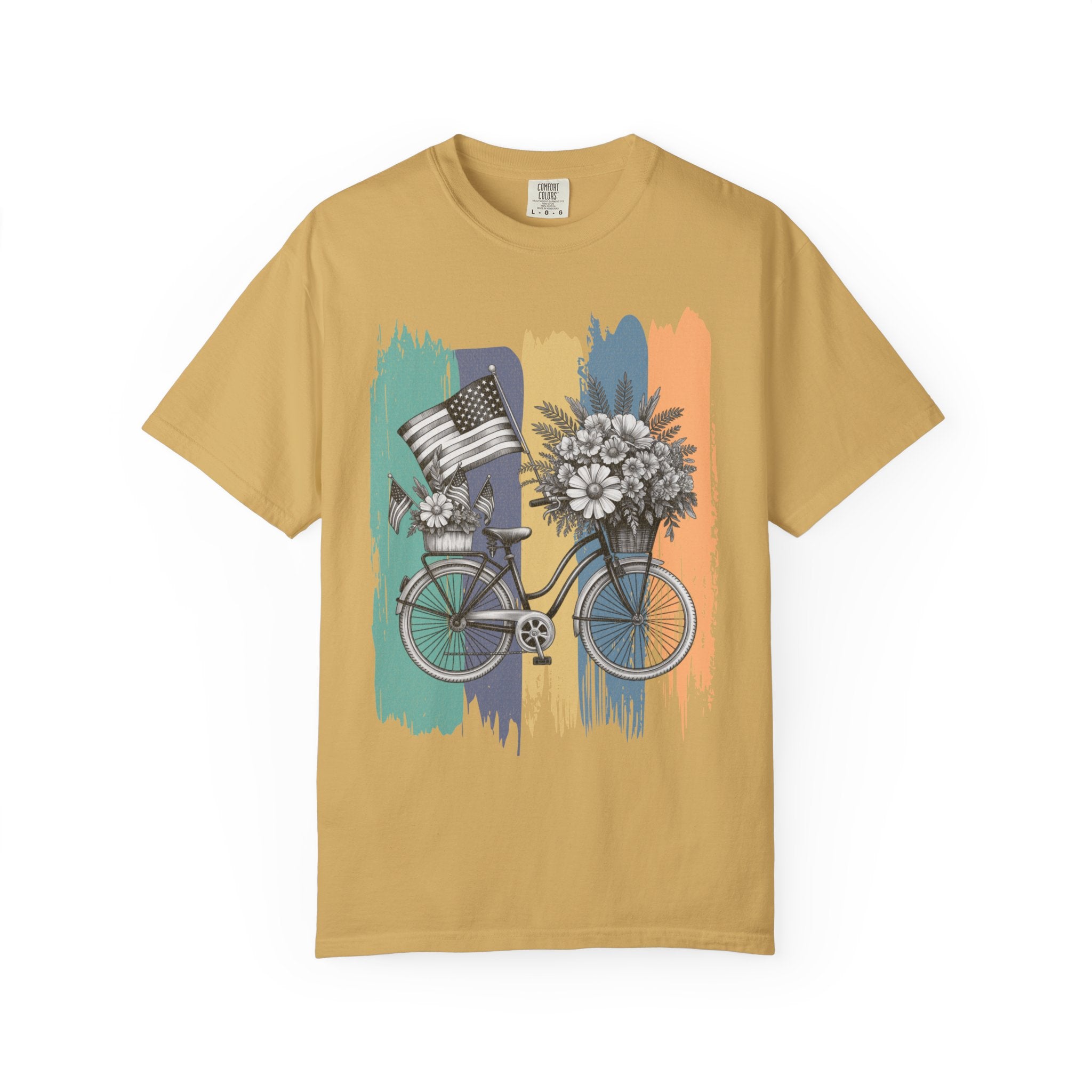 Textured Vintage Bicycle Bouquet T-Shirt — Americana Floral Bike Tee