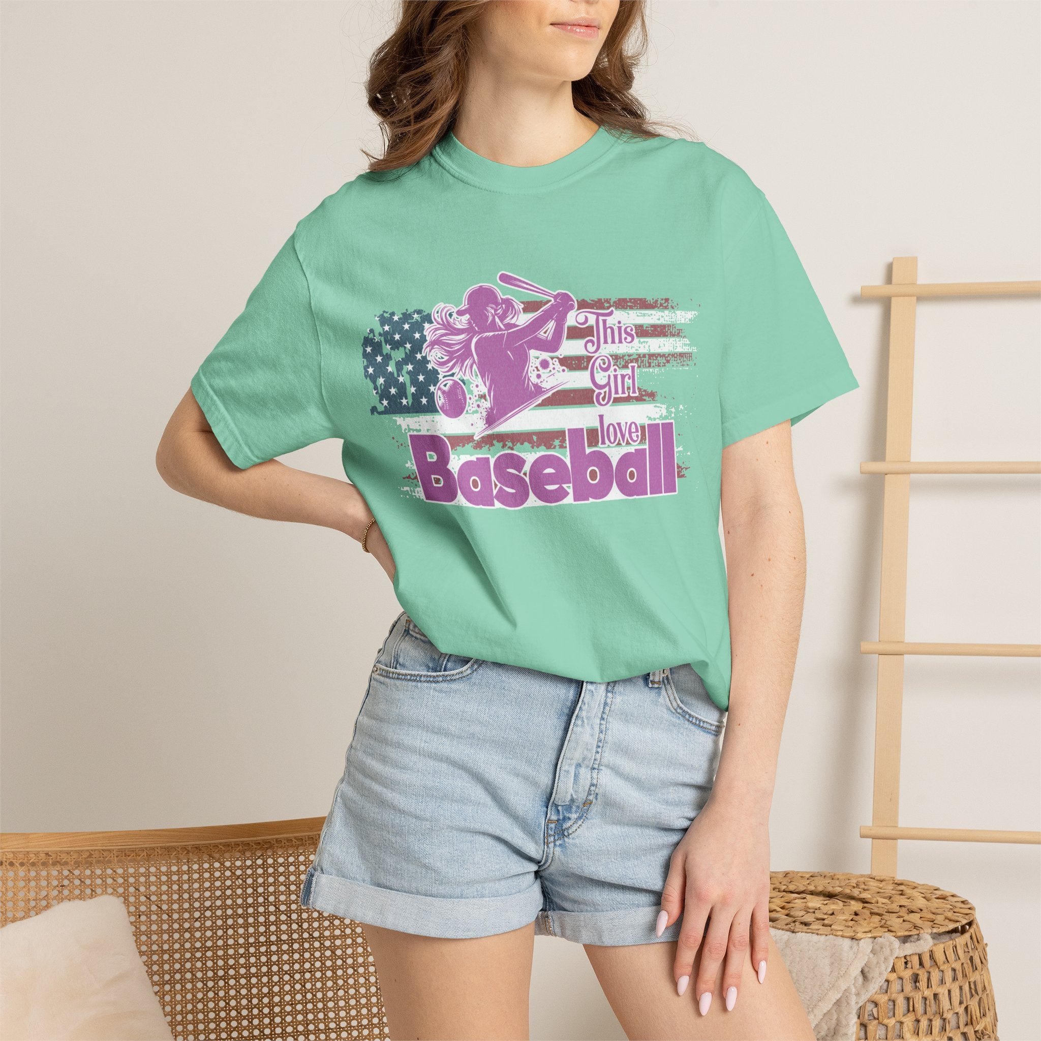 Texture This Girl Loves Baseball Shirt Vintage American Flag Pink Design
