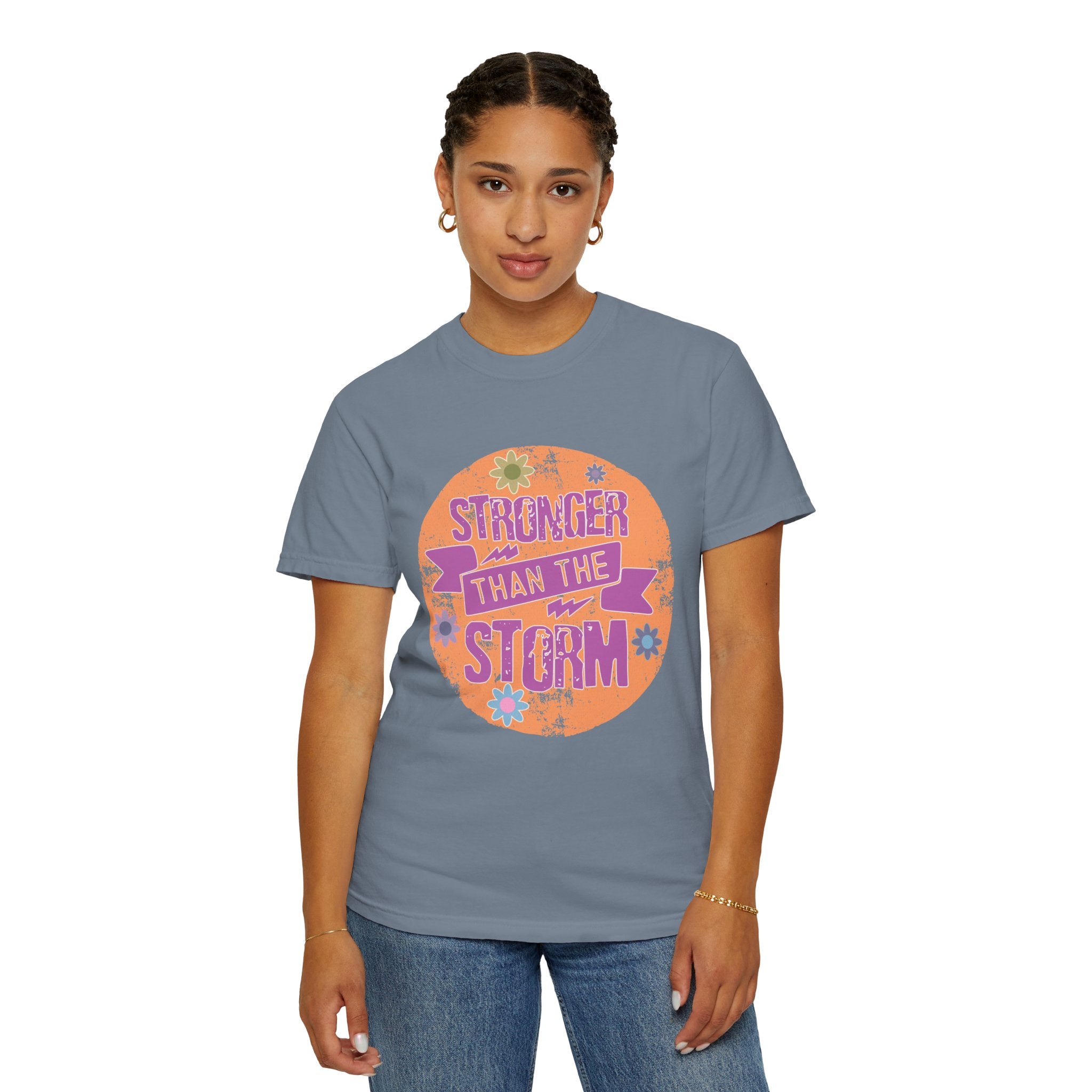 Textured Stronger Than the Storm T-Shirt — Inspirational Floral Graphic Tee