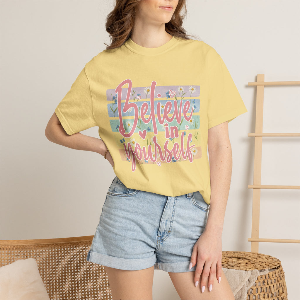 Textured Believe in Yourself T-Shirt — Pastel Floral Inspirational Tee